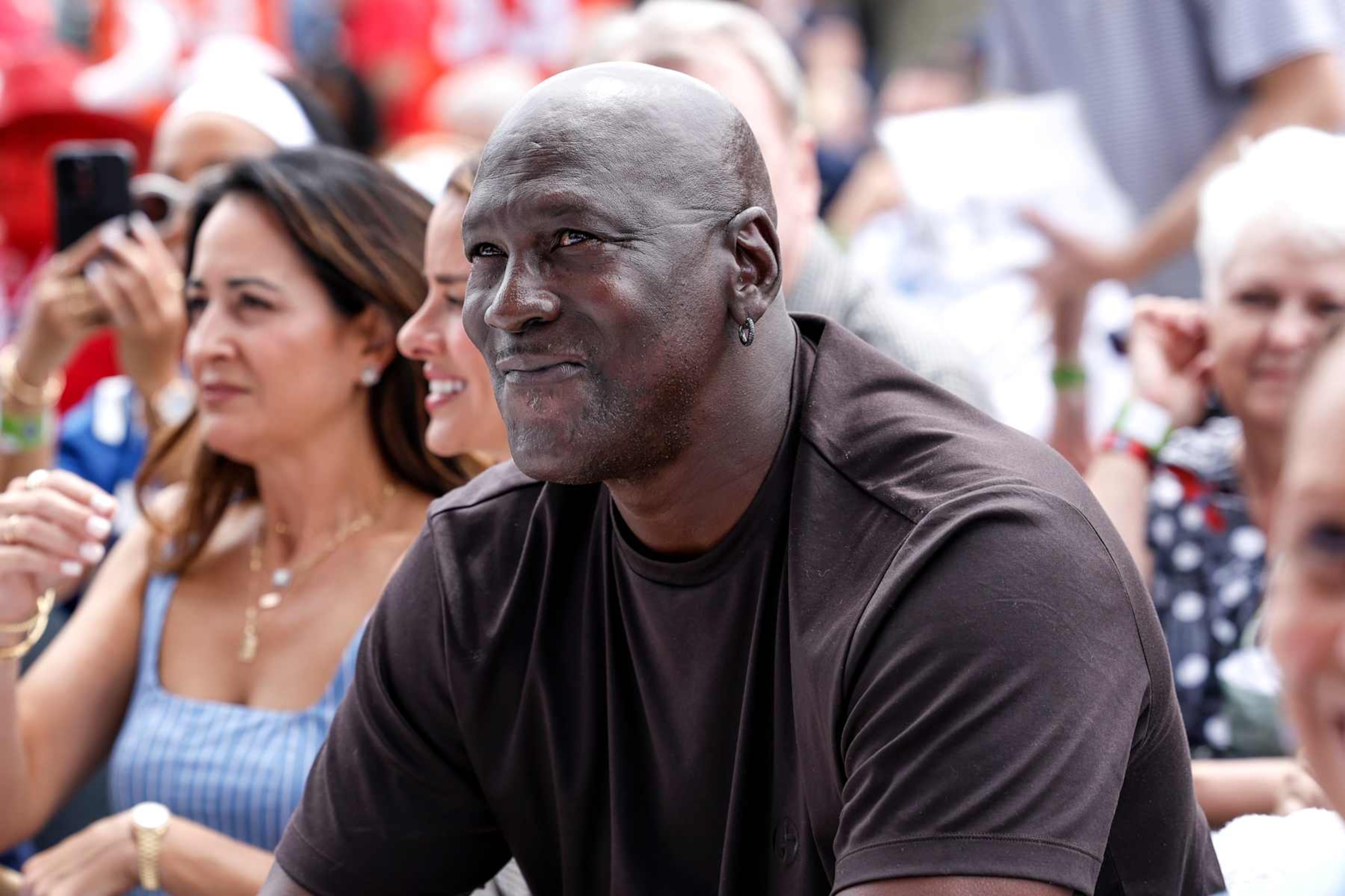 CANTON, OH - AUGUST 03: NBA Hall of Famer Michael Jordan attends the 2024 Pro Football Hall of Fame Enshrinement Ceremony at Tom Benson Hall Of Fame Stadium on August 03, 2024 in Canton, Ohio. (Photo by Don Juan Moore/Getty Images)