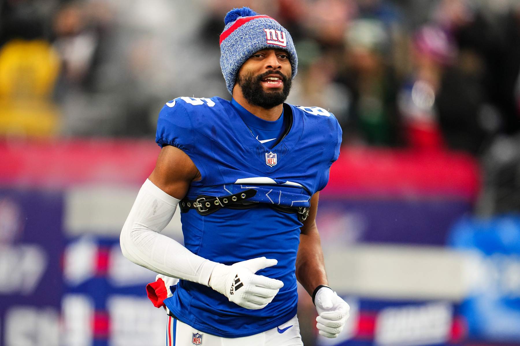 EAST RUTHERFORD, NJ - JANUARY 07: Darius Slayton #86 of the New York Giants runs out of the tunnel prior to an NFL football game against the Philadelphia Eagles at MetLife Stadium on January 7, 2024 in East Rutherford, New Jersey. (Photo by Cooper Neill/Getty Images)