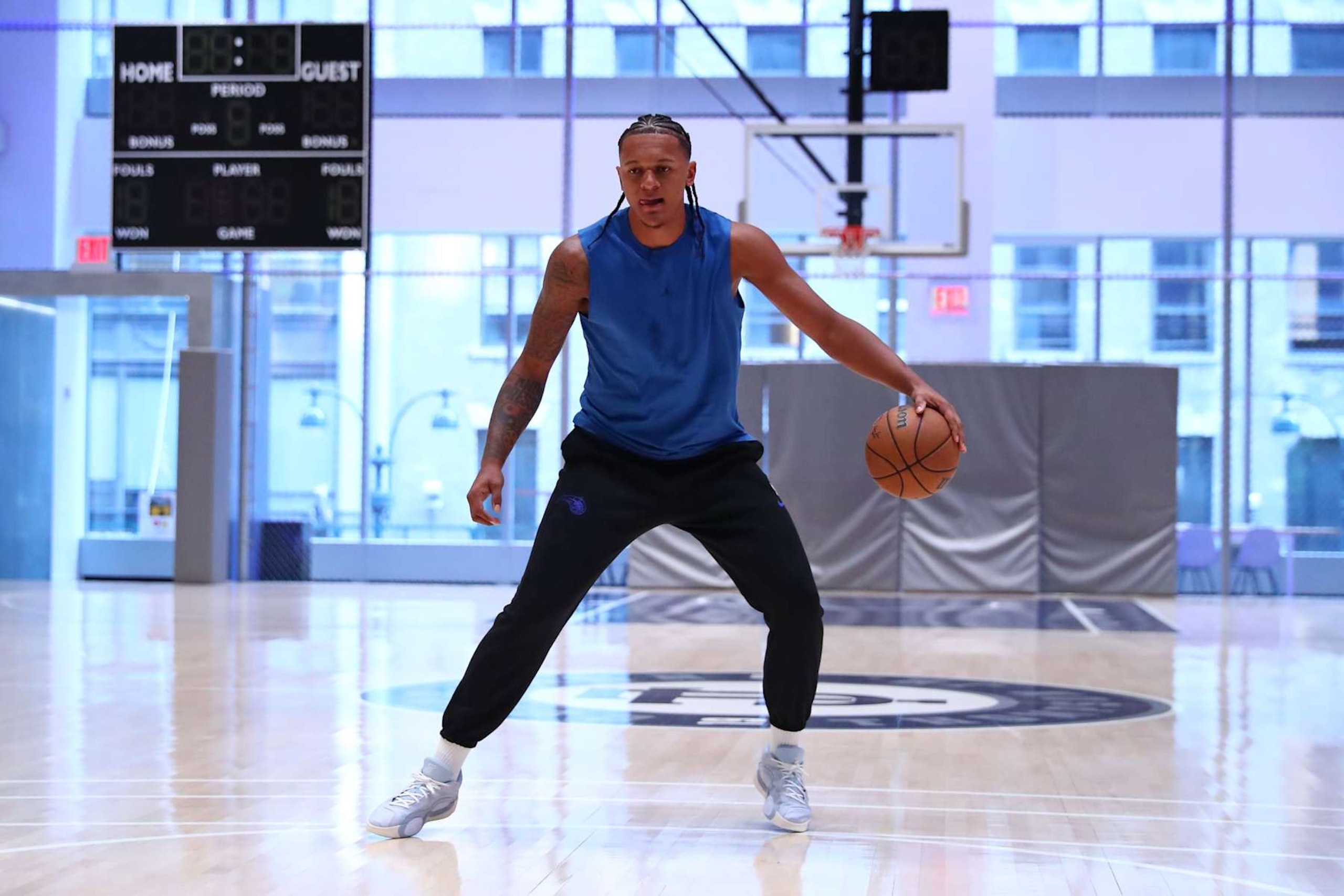 NEW YORK, NY - AUGUST 16: Paolo Banchero of the Orlando Magic works out on August 16, 2024 at Nike New York HQ in New York City, New York. NOTE TO USER: User expressly acknowledges and agrees that, by downloading and or using this photograph, User is consenting to the terms and conditions of the Getty Images License Agreement. Mandatory Copyright Notice: Copyright 2024 NBAE (Photo by David L. Nemec/NBAE via Getty Images) NEW YORK, NY - AUGUST 16: Paolo Banchero of the Orlando Magic works out on August 16, 2024 at Nike New York HQ in New York City, New York. NOTE TO USER: User expressly acknowledges and agrees that, by downloading and or using this photograph, User is consenting to the terms and conditions of the Getty Images License Agreement. Mandatory Copyright Notice: Copyright 2024 NBAE (Photo by David L. Nemec/NBAE via Getty Images)