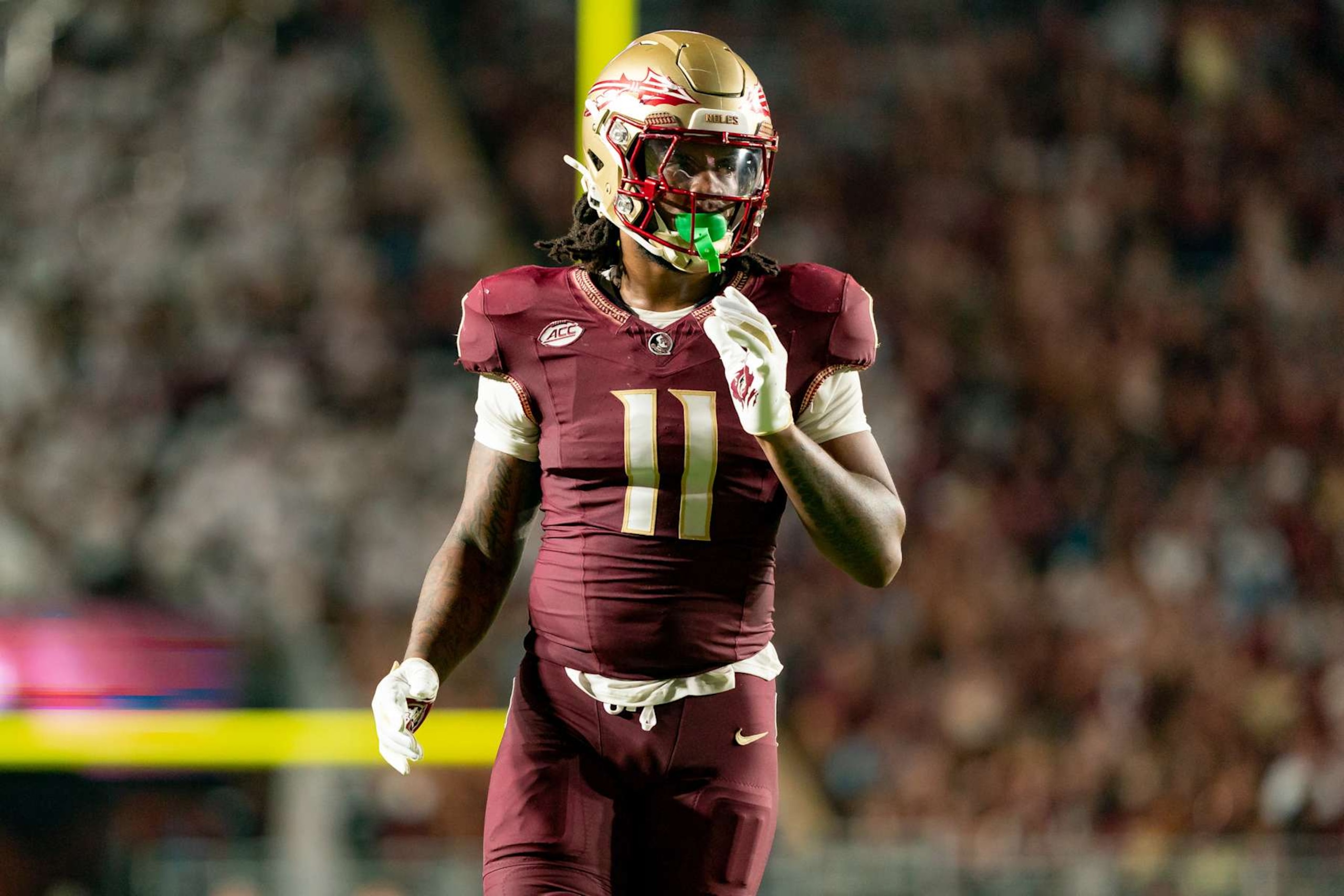 TALLAHASSEE, FL - SEPTEMBER 02:Florida State Seminoles defensive lineman Patrick Payton (11) lines up  during a college football game between the Boston College Eagles and the Florida State Seminoles on September 2nd, 2024 at Doak Campbell Stadium in Tallahassee, FL. (Photo by Chris Leduc/Icon Sportswire via Getty Images)