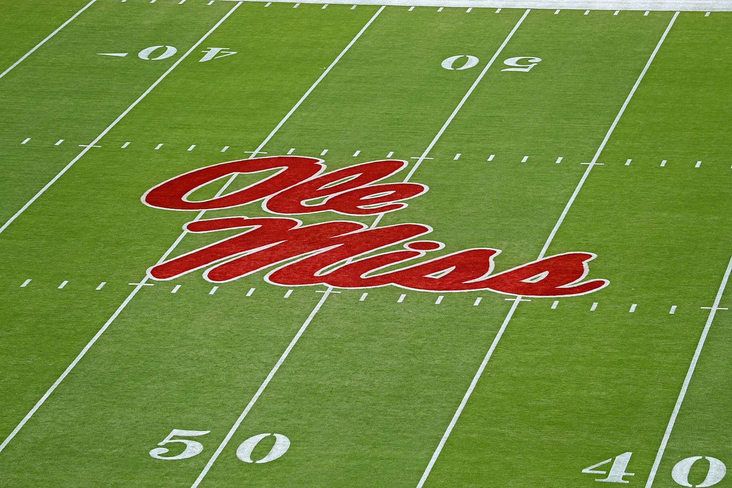 OXFORD, MISSISSIPPI - SEPTEMBER 07: A view of the Mississippi Rebels logo on the field before the game between the Mississippi Rebels and the Middle Tennessee Blue Raiders at Vaught-Hemingway Stadium on September 07, 2024 in Oxford, Mississippi. (Photo by Justin Ford/Getty Images) OXFORD, MISSISSIPPI - SEPTEMBER 07: A view of the Mississippi Rebels logo on the field before the game between the Mississippi Rebels and the Middle Tennessee Blue Raiders at Vaught-Hemingway Stadium on September 07, 2024 in Oxford, Mississippi. (Photo by Justin Ford/Getty Images)