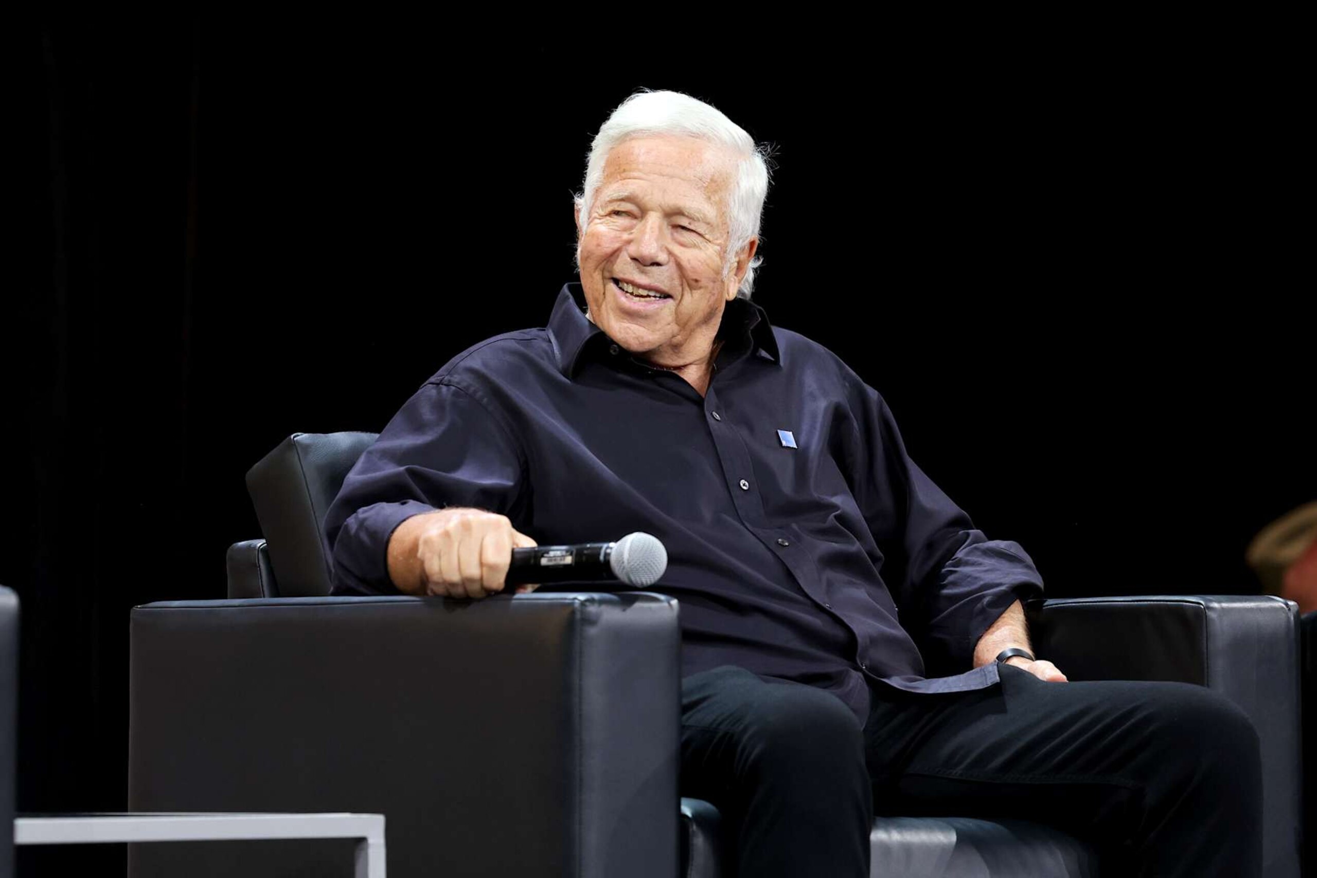 NEW YORK, NEW YORK - AUGUST 16: Robert Kraft speaks onstage at the Fanatics Fest NYC 2024 at Jacob Javits Center on August 16, 2024 in New York City.  (Photo by Kevin Mazur/Getty Images for Fanatics)