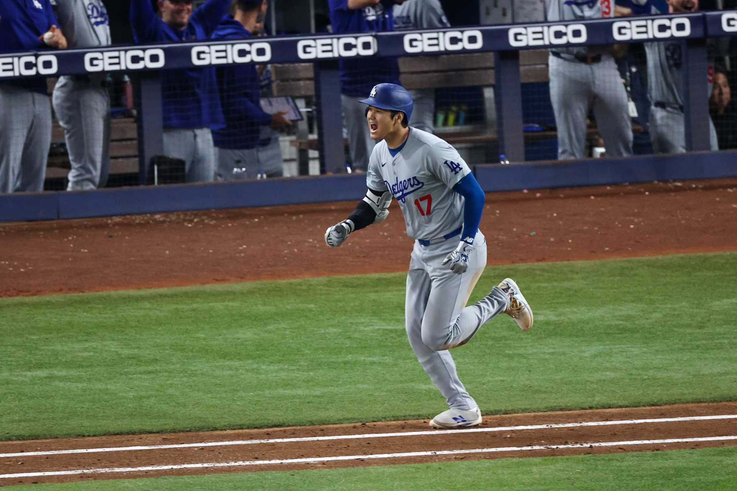 MIAMI, FLORIDA - SEPTEMBER 19: Shohei Ohtani #17 of the Los Angeles Dodgers at bat in the seventh inning during the game against Miami Marlins at loanDepot park on September 19, 2024 in Miami, Florida. Ohtani is now the first player in MLB history to reach 50 home runs and 50 stolen bases in a single season. (Photo by Chris Arjoon/Getty Images)