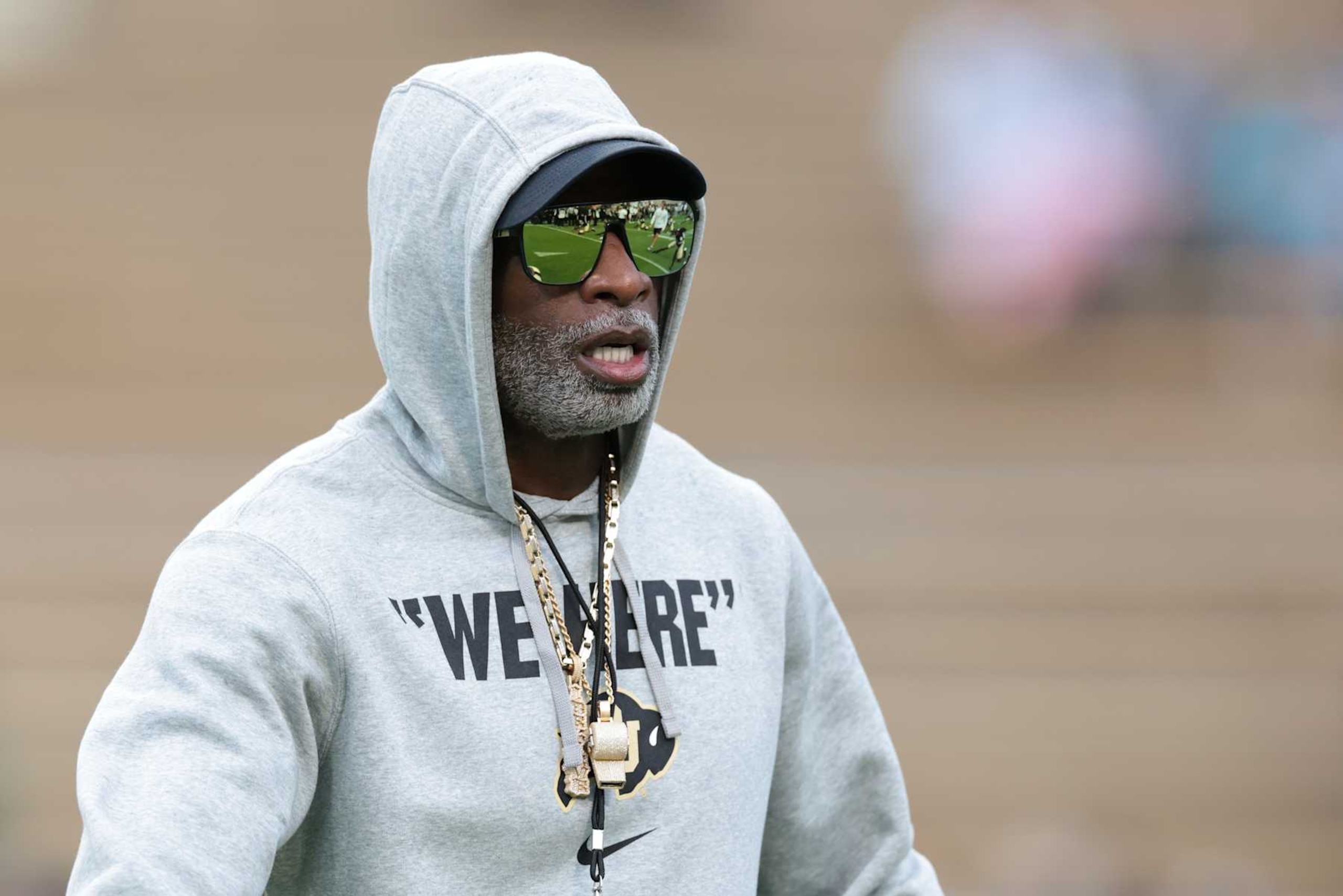 BOULDER, COLORADO - SEPTEMBER 21: Head coach Deion Sanders of the Colorado Buffaloes walks the field prior to the game against the Baylor Bears at Folsom Field on September 21, 2024 in Boulder, Colorado. (Photo by Andrew Wevers/Getty Images) BOULDER, COLORADO - SEPTEMBER 21: Head coach Deion Sanders of the Colorado Buffaloes walks the field prior to the game against the Baylor Bears at Folsom Field on September 21, 2024 in Boulder, Colorado. (Photo by Andrew Wevers/Getty Images)