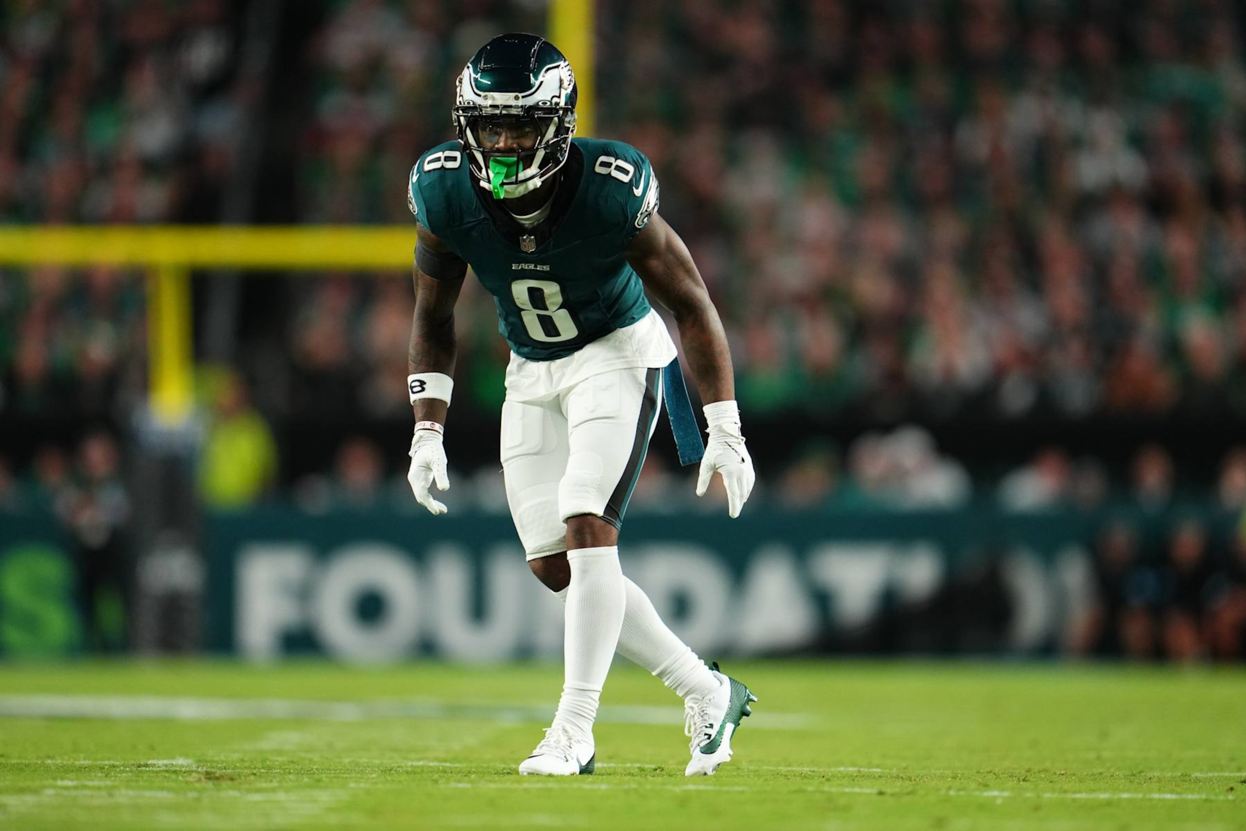 PHILADELPHIA, PA - SEPTEMBER 16: C.J. Gardner-Johnson #8 of the Philadelphia Eagles defends against the Atlanta Falcons during a football game at Lincoln Financial Field on September 16, 2024 in Philadelphia, Pennsylvania. (Photo by Cooper Neill/Getty Images)