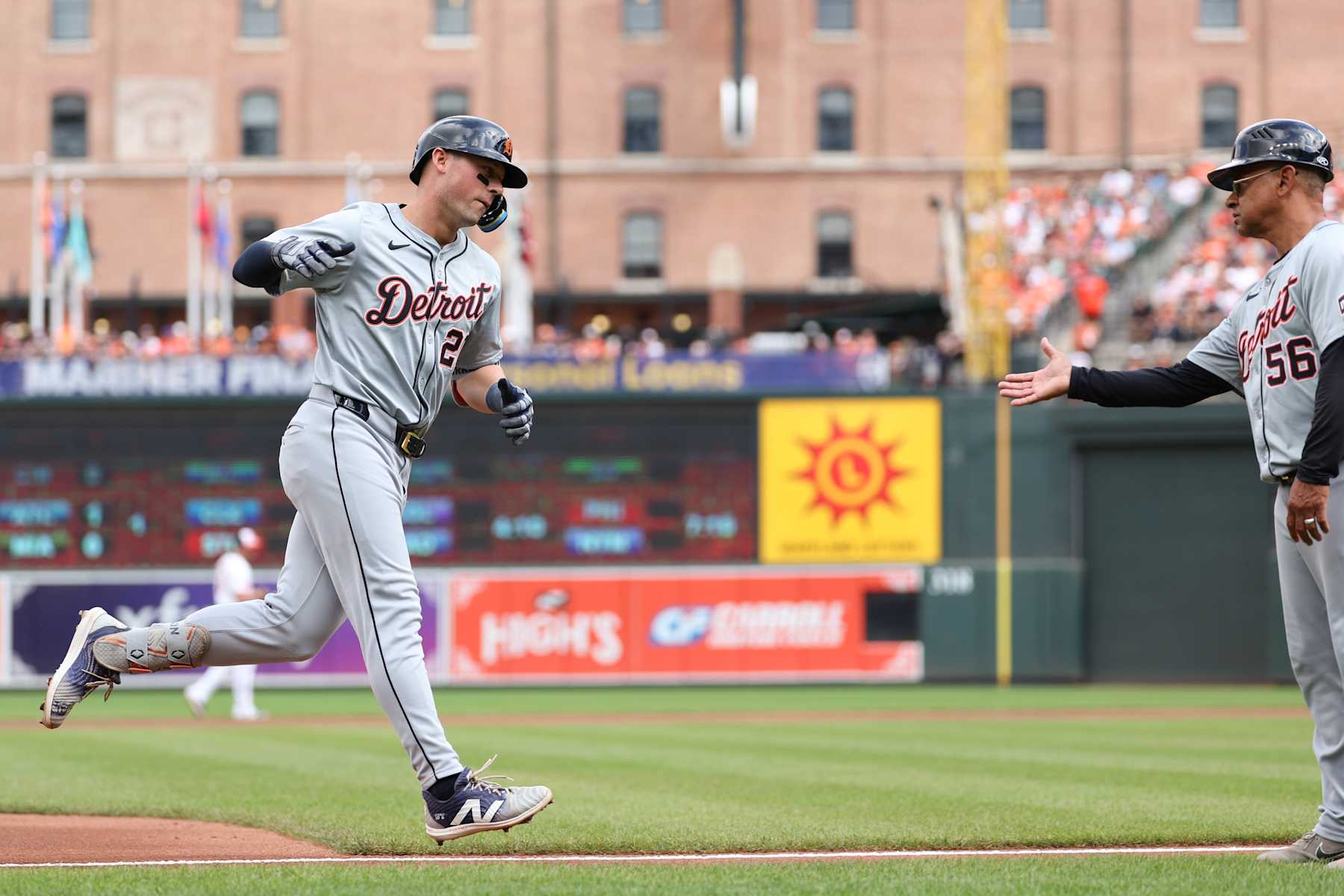 BALTIMORE, MD - SEPTEMBER 22:   Spencer Torkelson #20 of the Detroit Tigers rounds the bases after hitting a solo home run in the second inning during the game between the Detroit Tigers and the Baltimore Orioles at Oriole Park at Camden Yards on Sunday, September 22, 2024 in Baltimore, Maryland. (Photo by Rob Tringali/MLB Photos via Getty Images)
