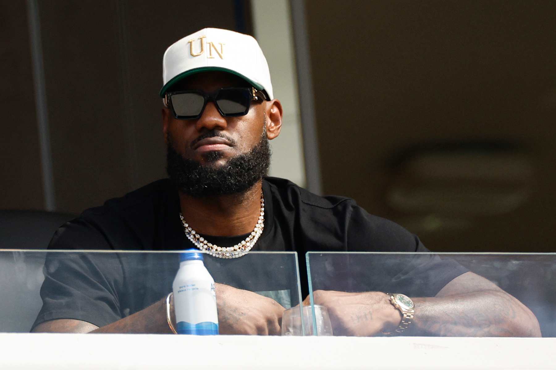 INGLEWOOD, CALIFORNIA - SEPTEMBER 22: LeBron James attends a game between the San Francisco 49ers and the Los Angeles Rams at SoFi Stadium on September 22, 2024 in Inglewood, California. (Photo by Kevork Djansezian/Getty Images)