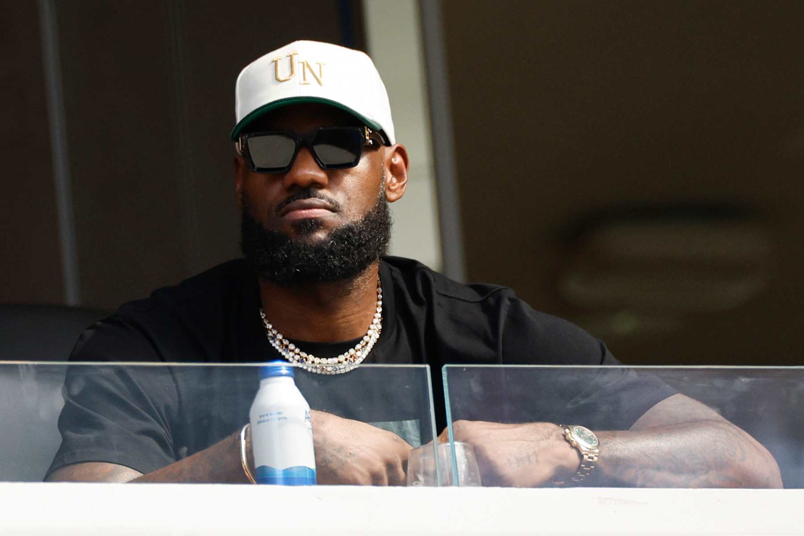 INGLEWOOD, CALIFORNIA - SEPTEMBER 22: LeBron James attends a game between the San Francisco 49ers and the Los Angeles Rams at SoFi Stadium on September 22, 2024 in Inglewood, California. (Photo by Kevork Djansezian/Getty Images)