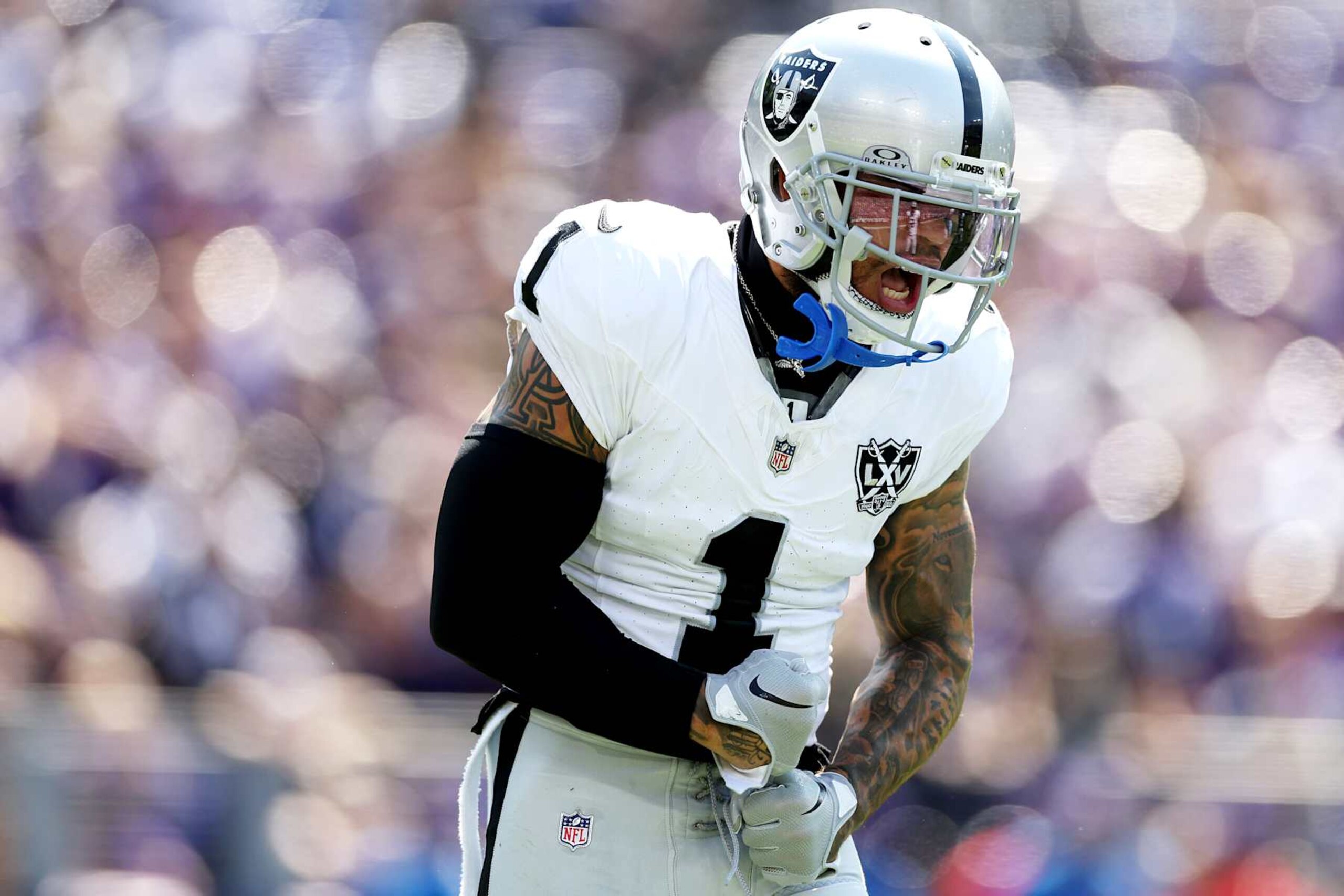 BALTIMORE, MARYLAND - SEPTEMBER 15: Marcus Epps #1 of the Las Vegas Raiders reacts during the second quarter at M&T Bank Stadium on September 15, 2024 in Baltimore, Maryland. (Photo by Patrick Smith/Getty Images)