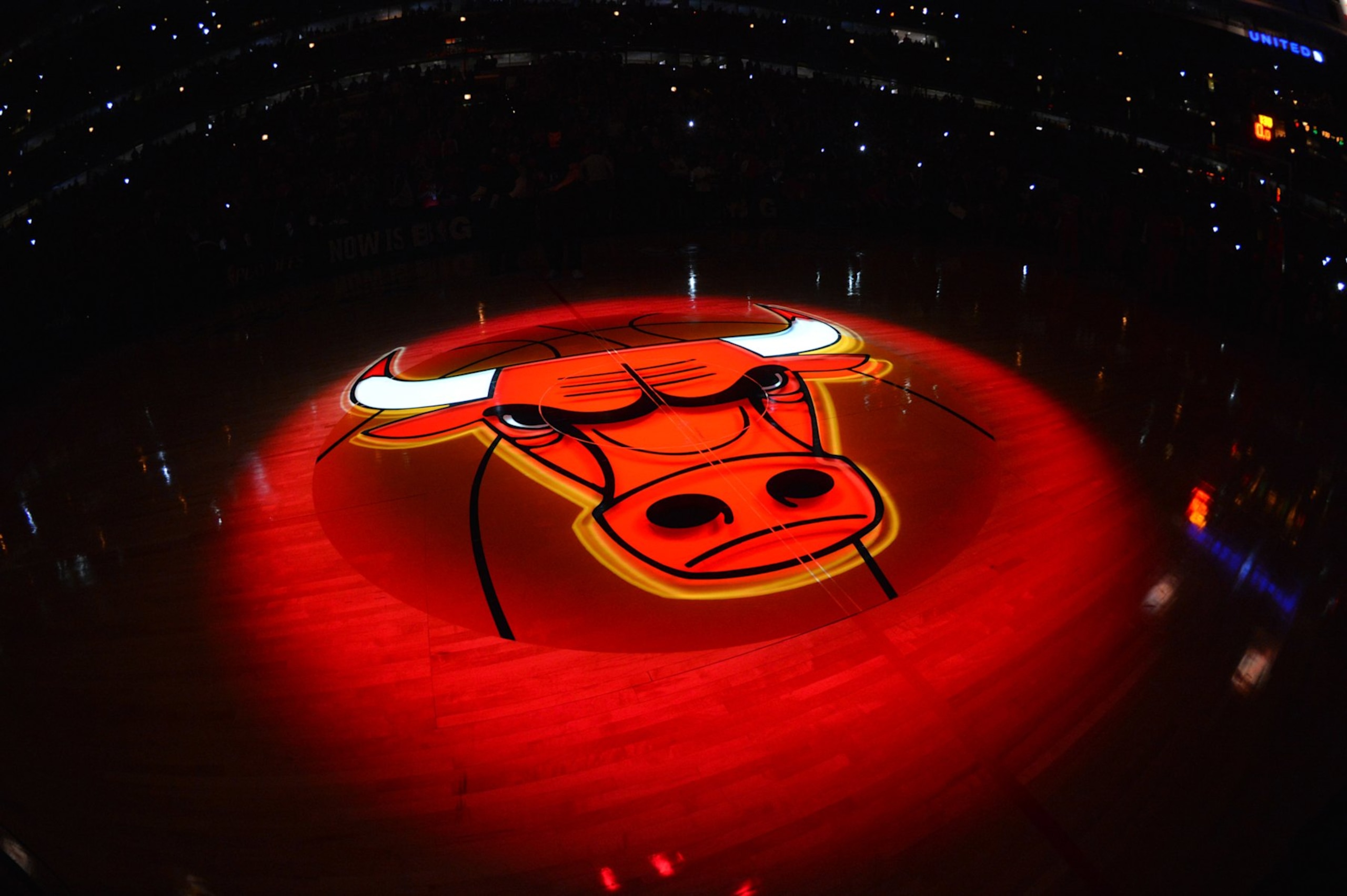 CHICAGO, IL - MAY 10: The Chicago Bulls logo is illuminated during the introductions for Game Three of the Eastern Conference Semifinals against the Miami Heat during the 2013 NBA Playoffs on May 10, 2013 at United Center in Chicago, Illinois. NOTE TO USER: User expressly acknowledges and agrees that, by downloading and or using this photograph, User is consenting to the terms and conditions of the Getty Images License Agreement. Mandatory Copyright Notice: Copyright 2013 NBAE (Photo by Jesse D. Garrabrant/NBAE via Getty Images) CHICAGO, IL - MAY 10: The Chicago Bulls logo is illuminated during the introductions for Game Three of the Eastern Conference Semifinals against the Miami Heat during the 2013 NBA Playoffs on May 10, 2013 at United Center in Chicago, Illinois. NOTE TO USER: User expressly acknowledges and agrees that, by downloading and or using this photograph, User is consenting to the terms and conditions of the Getty Images License Agreement. Mandatory Copyright Notice: Copyright 2013 NBAE (Photo by Jesse D. Garrabrant/NBAE via Getty Images)