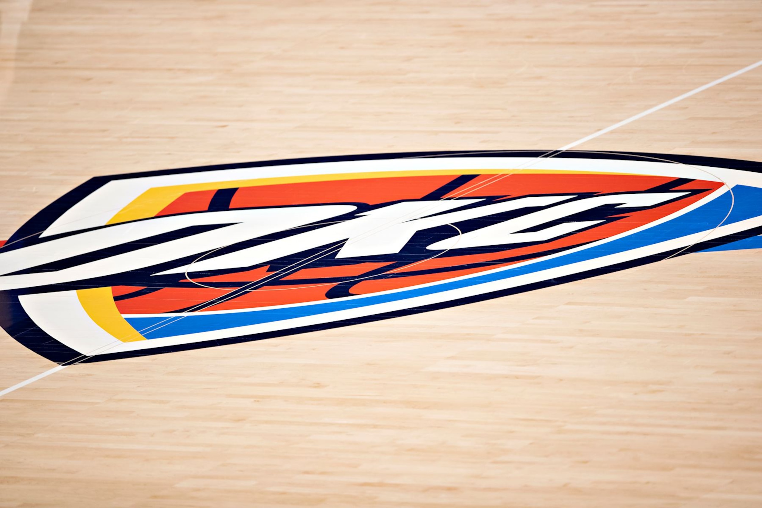 OKLAHOMA CITY, OKLAHOMA - MAY 16: The center logo for the Oklahoma City Thunder is shown before a game against the Los Angeles Clippers at Chesapeake Energy Arena on May 16, 2021 in Oklahoma City, Oklahoma. NOTE TO USER: User expressly acknowledges and agrees that, by downloading and or using this photograph, User is consenting to the terms and conditions of the Getty Images License Agreement. (Photo by Wesley Hitt/Getty Images) OKLAHOMA CITY, OKLAHOMA - MAY 16: The center logo for the Oklahoma City Thunder is shown before a game against the Los Angeles Clippers at Chesapeake Energy Arena on May 16, 2021 in Oklahoma City, Oklahoma. NOTE TO USER: User expressly acknowledges and agrees that, by downloading and or using this photograph, User is consenting to the terms and conditions of the Getty Images License Agreement. (Photo by Wesley Hitt/Getty Images)