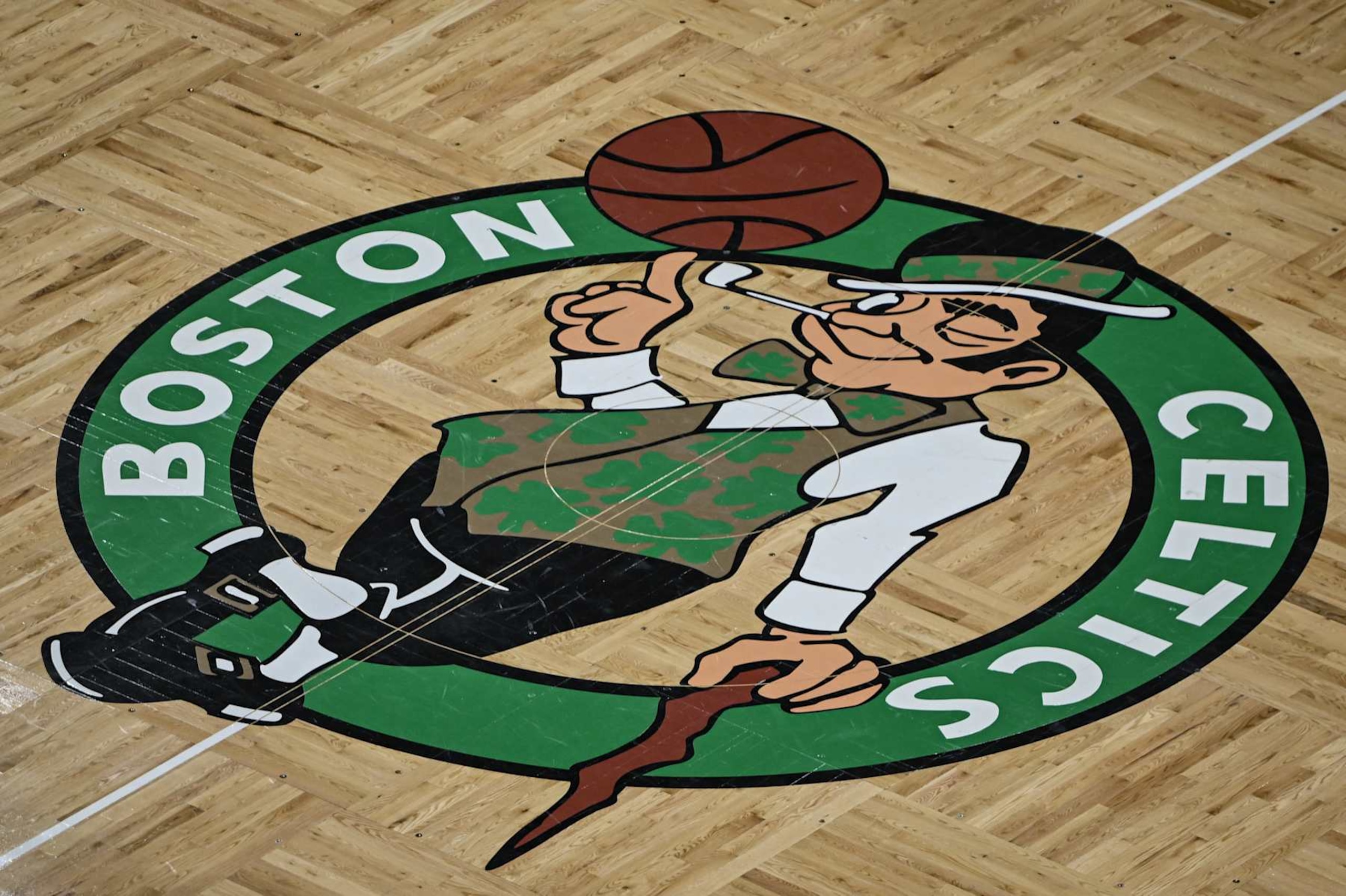 BOSTON, MA, UNITED STATES - JUNE 17: Boston Celtics logo seen during the National Basketball Association (NBA) finals game between the Boston Celtics and Dallas Mavericks at the TD Garden in Boston, Massachusetts, United States on June 17, 2024. (Photo by Celal Gunes/Anadolu via Getty Images) BOSTON, MA, UNITED STATES - JUNE 17: Boston Celtics logo seen during the National Basketball Association (NBA) finals game between the Boston Celtics and Dallas Mavericks at the TD Garden in Boston, Massachusetts, United States on June 17, 2024. (Photo by Celal Gunes/Anadolu via Getty Images)
