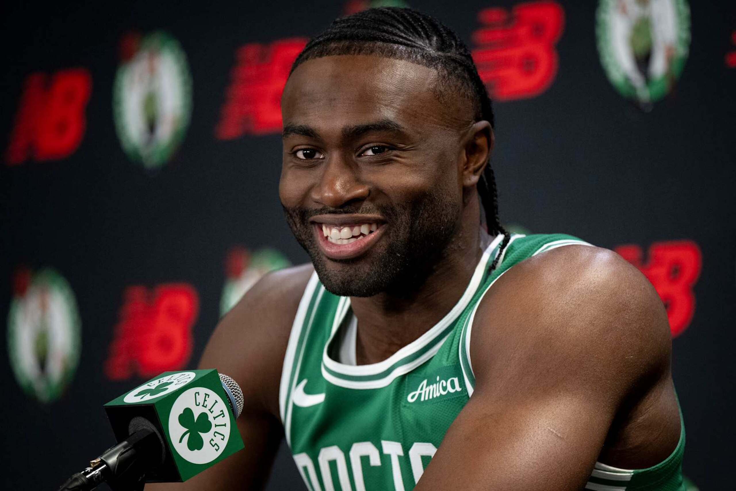BOSTON, MASSACHUSETTS - SEPTEMBER 24: Jaylen Brown #7 of the Boston Celtics speaks to the media during Boston Celtics Media Day at The Auerbach Center on September 24, 2024 in Boston, Massachusetts. NOTE TO USER: User expressly acknowledges and agrees that, by downloading and or using this photograph, User is consenting to the terms and conditions of the Getty Images License Agreement. (Photo by Maddie Malhotra/Getty Images) BOSTON, MASSACHUSETTS - SEPTEMBER 24: Jaylen Brown #7 of the Boston Celtics speaks to the media during Boston Celtics Media Day at The Auerbach Center on September 24, 2024 in Boston, Massachusetts. NOTE TO USER: User expressly acknowledges and agrees that, by downloading and or using this photograph, User is consenting to the terms and conditions of the Getty Images License Agreement. (Photo by Maddie Malhotra/Getty Images)