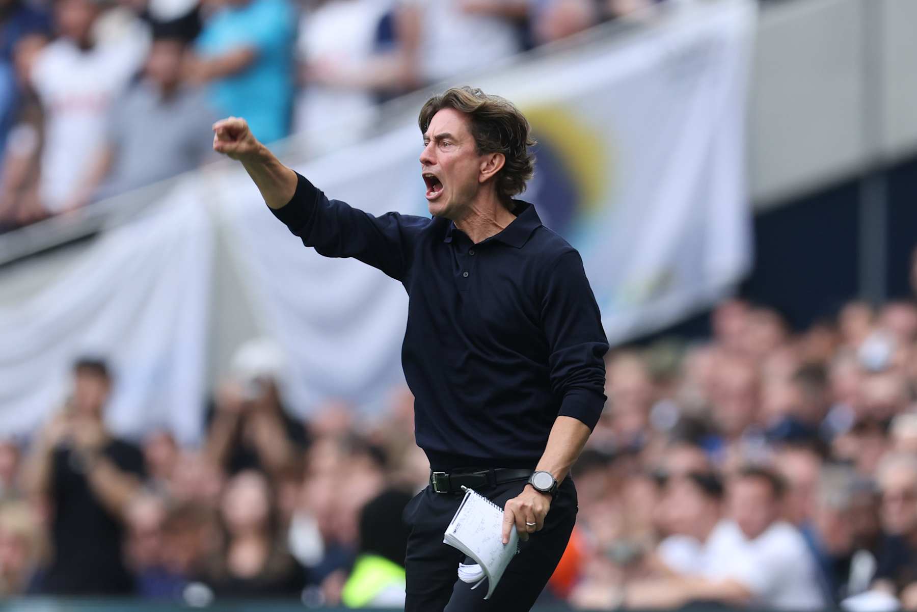 LONDON, ENGLAND - SEPTEMBER 21: Thomas Frank manager / head coach of Brentford reacts during the Premier League match between Tottenham Hotspur FC and Brentford FC at Tottenham Hotspur Stadium on September 21, 2024 in London, England. (Photo by Catherine Ivill - AMA/Getty Images)