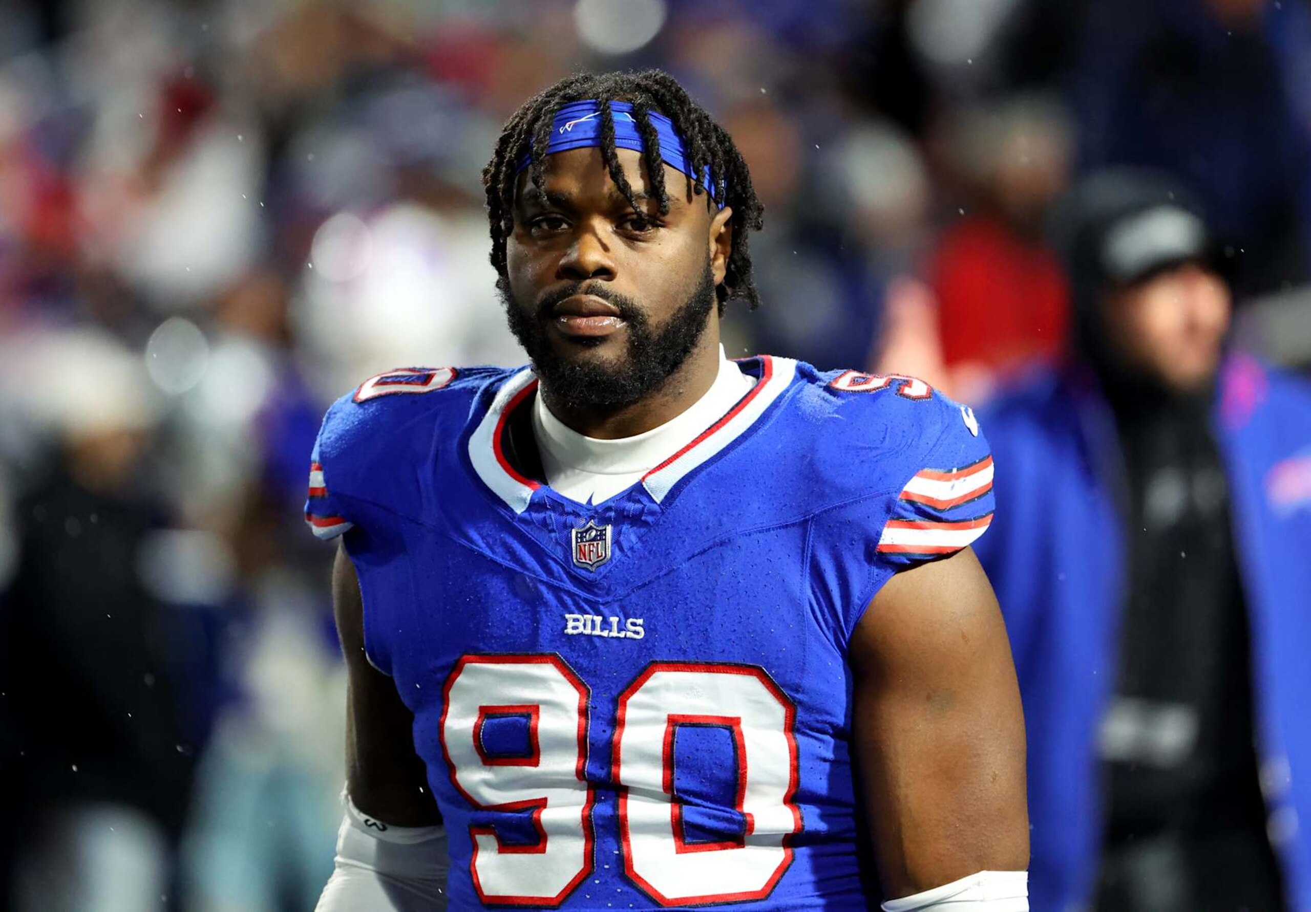 ORCHARD PARK, NEW YORK - DECEMBER 17: Shaq Lawson #90 of the Buffalo Bills on the field against the Dallas Cowboys at Highmark Stadium on December 17, 2023 in Orchard Park, New York. (Photo by Timothy T Ludwig/Getty Images)