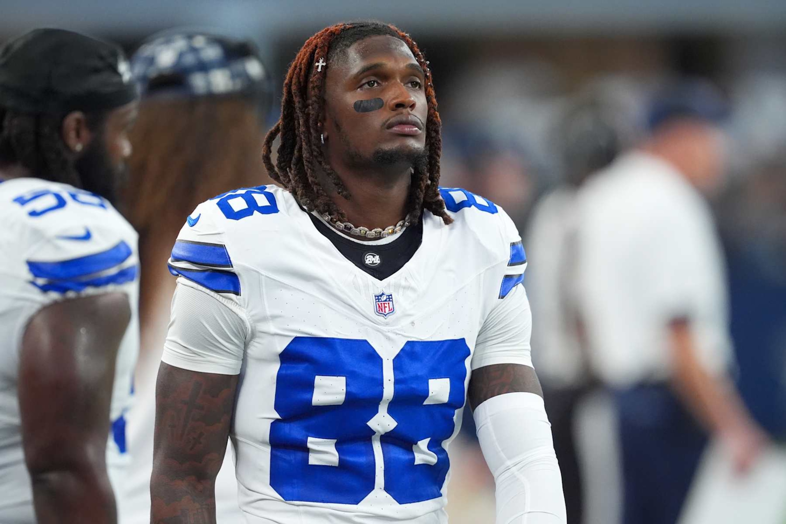 ARLINGTON, TEXAS - SEPTEMBER 22: Dallas Cowboys wide receiver CeeDee Lamb #88 looks on before a game against the Baltimore Ravens at AT&T Stadium on September 22, 2024 in Arlington, Texas. (Photo by Sam Hodde/Getty Images)