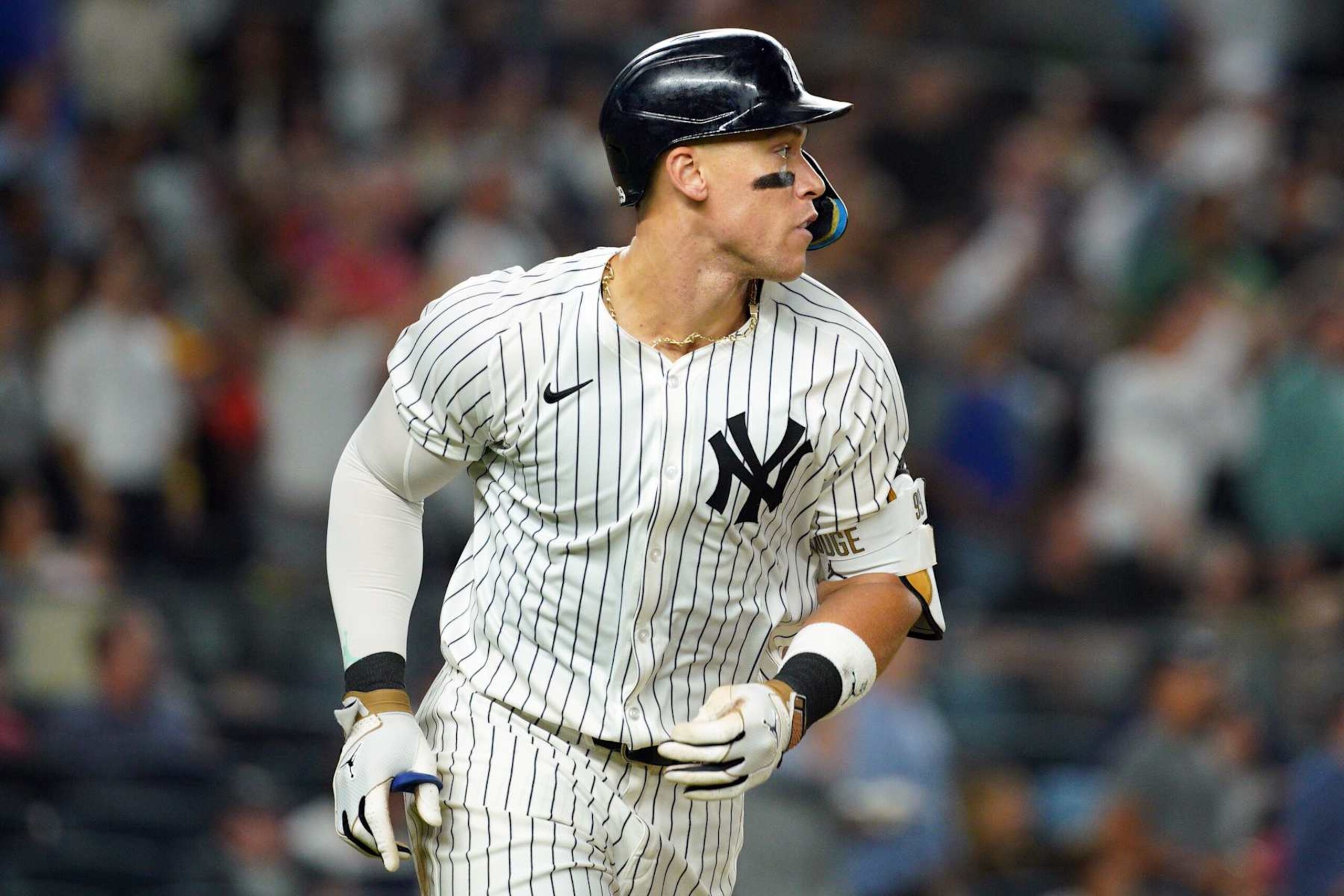 NEW YORK, NEW YORK - SEPTEMBER 26: Aaron Judge #99 of the New York Yankees rounds the bases after hitting a 2 run homerun against the Baltimore Orioles during the seventh inning at Yankee Stadium on September 26, 2024 in New York City. (Photo by Evan Bernstein/Getty Images) NEW YORK, NEW YORK - SEPTEMBER 26: Aaron Judge #99 of the New York Yankees rounds the bases after hitting a 2 run homerun against the Baltimore Orioles during the seventh inning at Yankee Stadium on September 26, 2024 in New York City. (Photo by Evan Bernstein/Getty Images)