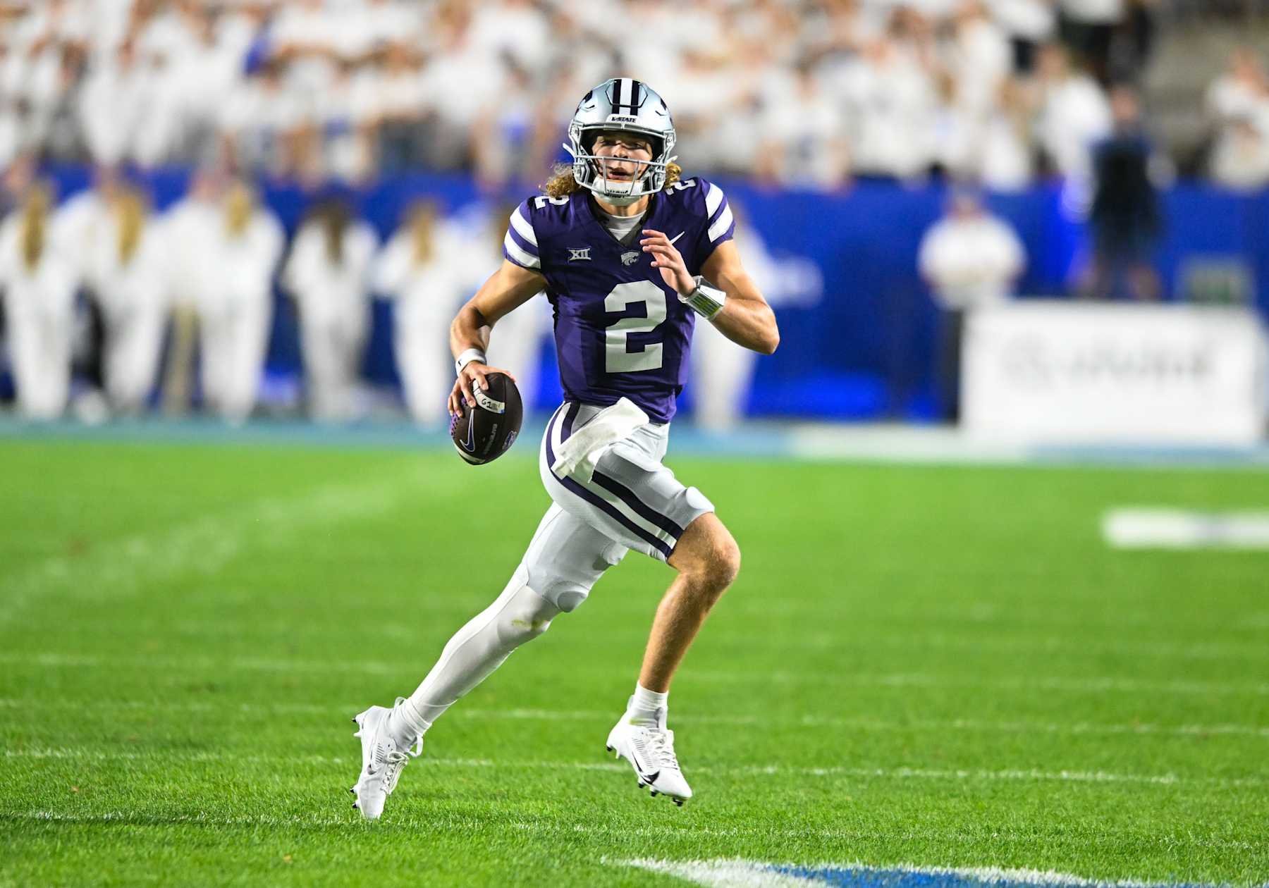 PROVO, UT - SEPTEMBER 21:  Kansas State Wildcats quarterback Avery Johnson (2) during a college football game between the Kansas State Wildcats and the BYU Cougars on September 21, 2024 at LaVell Edwards Stadium in Provo, Utah. (Photo by Boyd Ivey/Icon Sportswire via Getty Images)