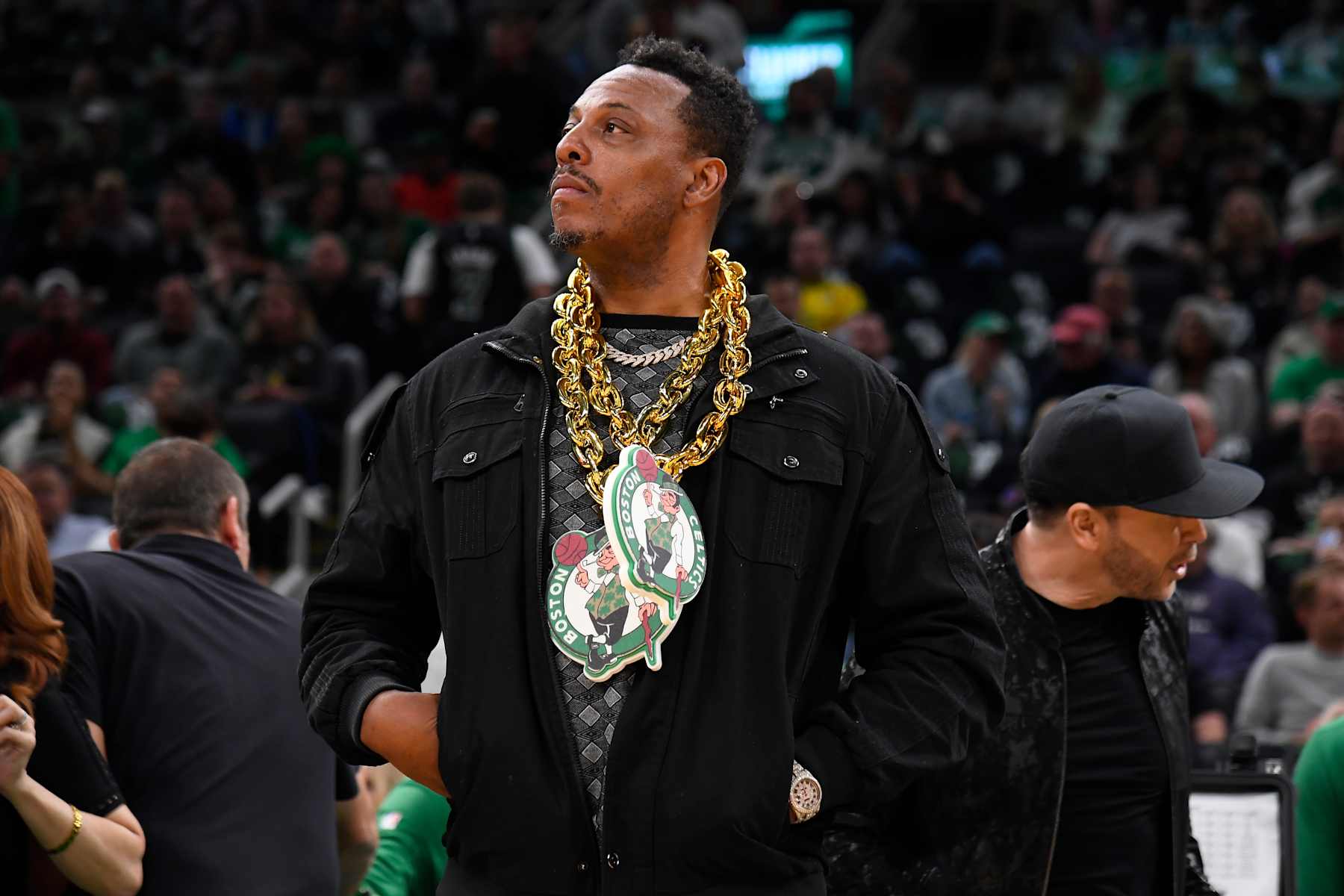 BOSTON, MA - MAY 7:  Paul Pierce looks on during the game between the Cleveland Cavaliers and the Boston Celtics during Round 2 Game 1 on May 7, 2024 at the TD Garden in Boston, Massachusetts. NOTE TO USER: User expressly acknowledges and agrees that, by downloading and or using this photograph, User is consenting to the terms and conditions of the Getty Images License Agreement. Mandatory Copyright Notice: Copyright 2024 NBAE  (Photo by Brian Babineau/NBAE via Getty Images)