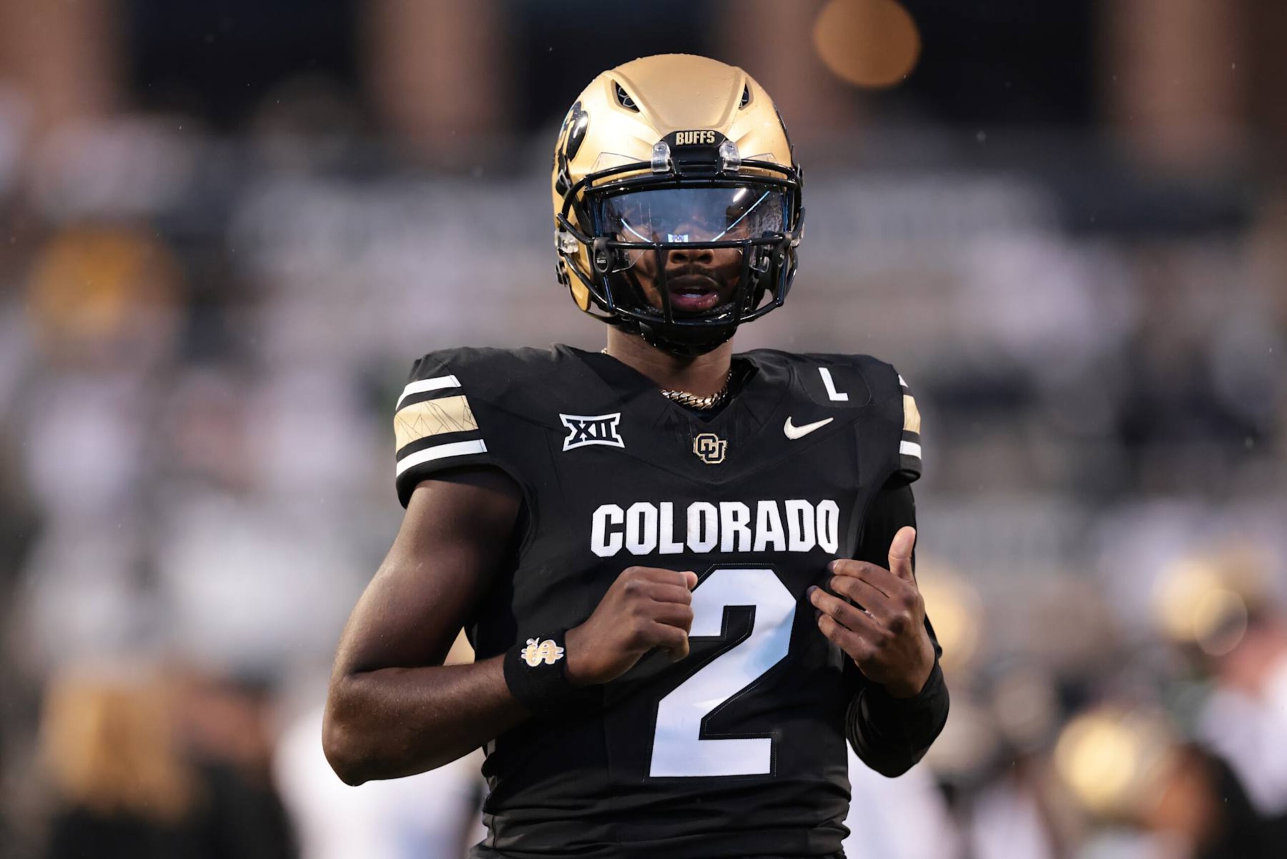 BOULDER, COLORADO - SEPTEMBER 21: Shedeur Sanders #2 of the Colorado Buffaloes runs on the field during the first quarter  against the Baylor Bears at Folsom Field on September 21, 2024 in Boulder, Colorado. (Photo by Andrew Wevers/Getty Images)