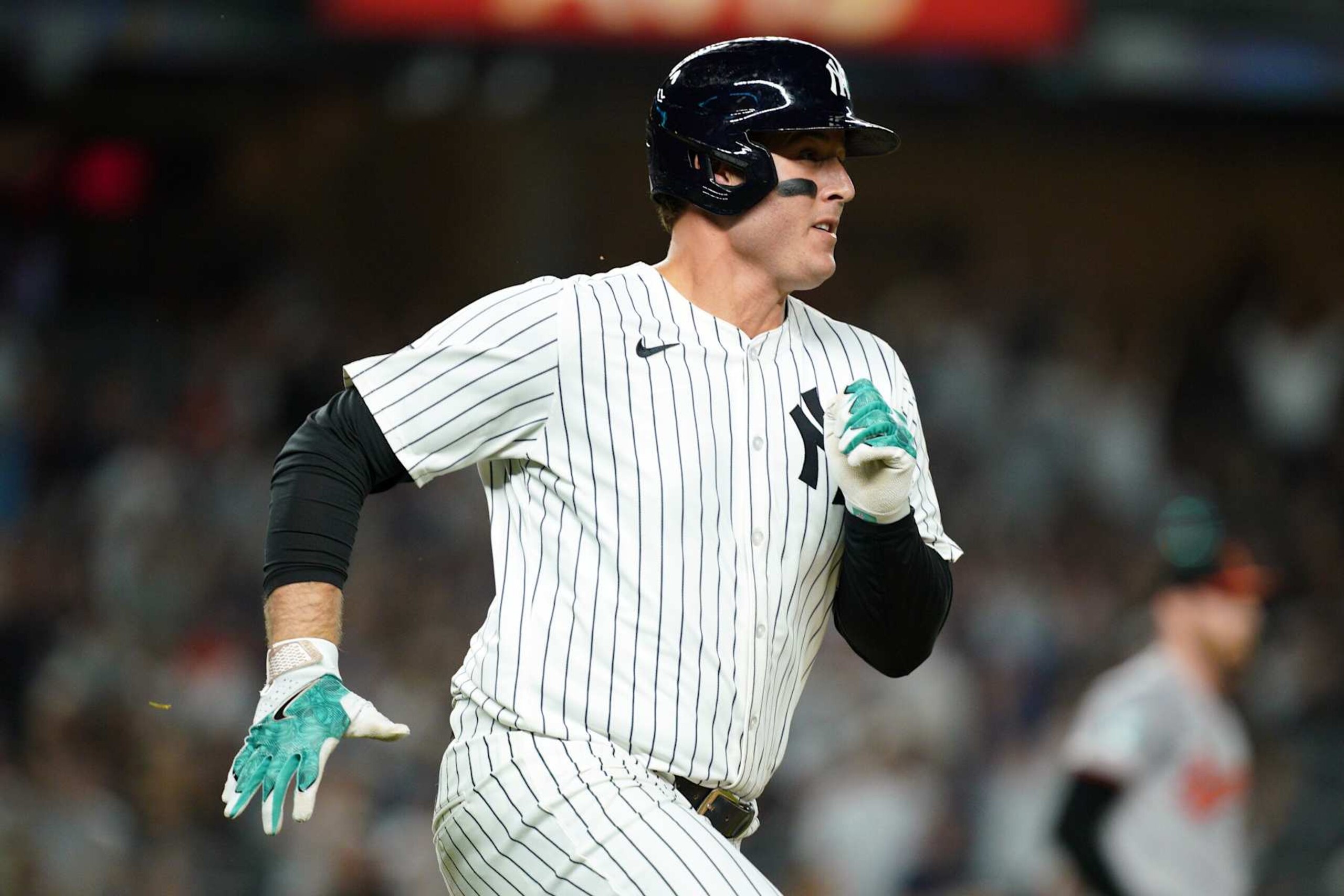 NEW YORK, NEW YORK - SEPTEMBER 26: Anthony Rizzo #48 of the New York Yankees hits a 2 run RBI single against the Baltimore Orioles during the sixth inning at Yankee Stadium on September 26, 2024 in New York City. (Photo by Evan Bernstein/Getty Images)