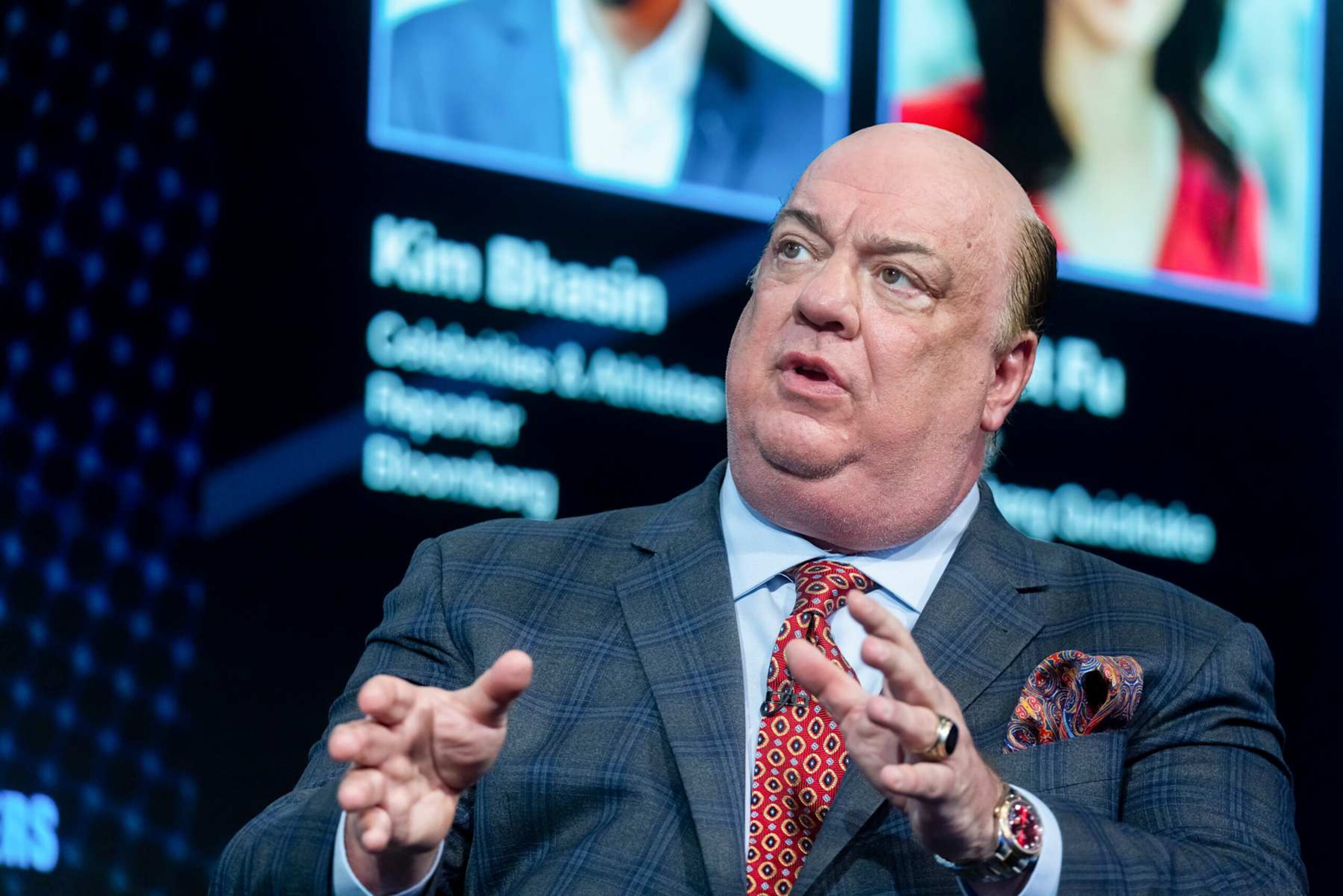Paul Heyman, WWE professional wrestling manager, speaks during the Bloomberg Power Players New York event in New York, US, on Thursday, Sept. 5, 2024. Bloomberg Power Players brings together industry leaders at the intersection of sports, business and technology.  Photographer: Michael Nagle/Bloomberg via Getty Images