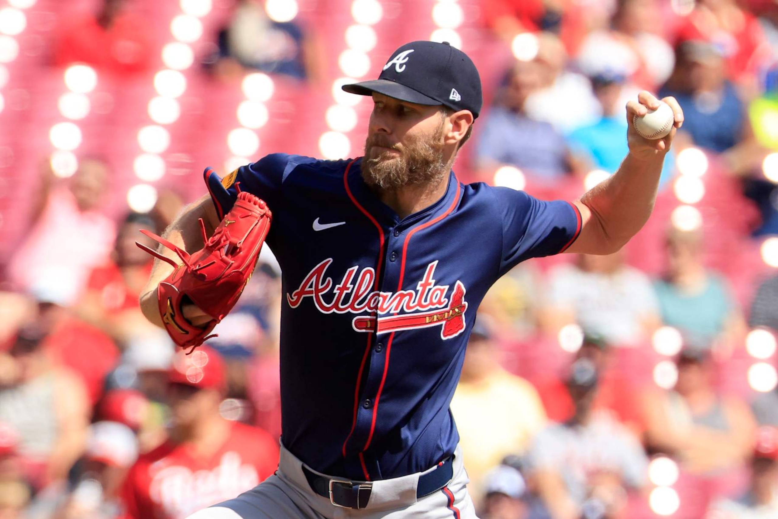 CINCINNATI, OHIO - SEPTEMBER 19: Chris Sale #51 of the Atlanta Braves throws a pitch during the first inning against the Cincinnati Reds at Great American Ball Park on September 19, 2024 in Cincinnati, Ohio. (Photo by Justin Casterline/Getty Images)