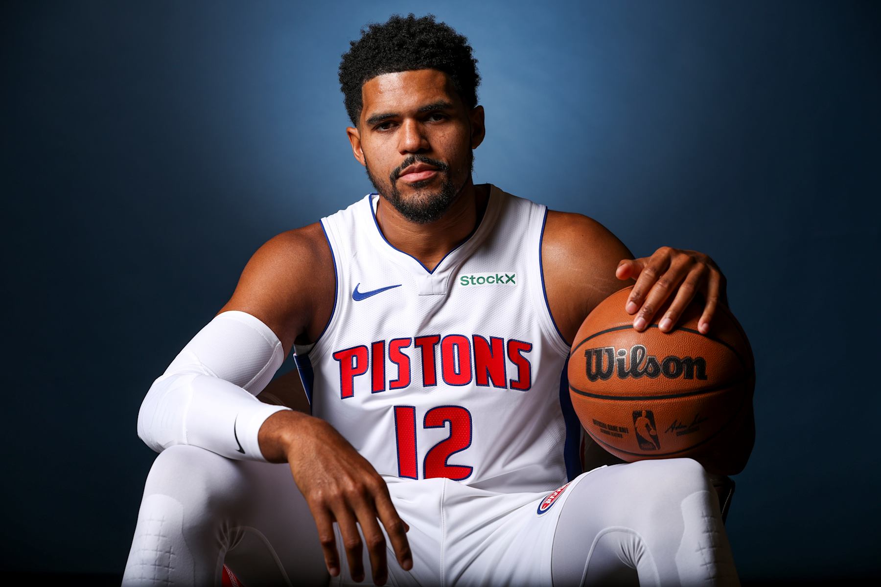 DETROIT, MICHIGAN - SEPTEMBER 30: Tobias Harris #12 of the Detroit Pistons poses for a portrait during media day at Little Caesars Arena on September 30, 2024 in Detroit, Michigan. NOTE TO USER: User expressly acknowledges and agrees that, by downloading and or using this photograph, User is consenting to the terms and conditions of the Getty Images License. (Photo by Gregory Shamus/Getty Images)