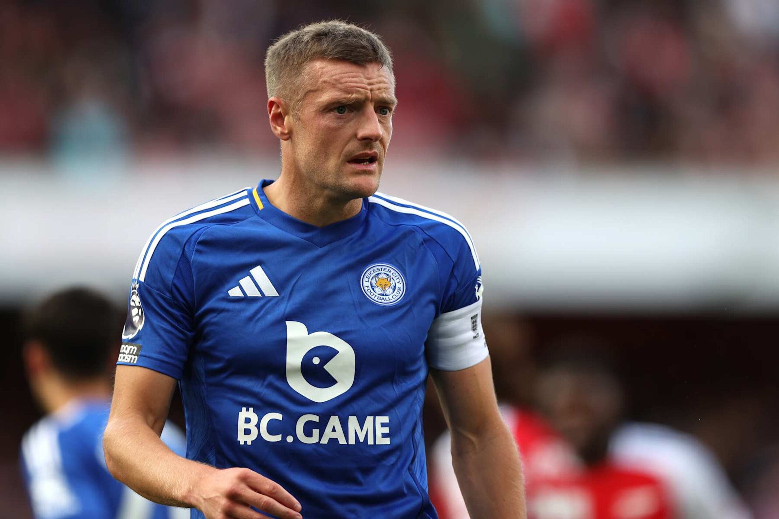 LONDON, ENGLAND - SEPTEMBER 28: Jamie Vardy of Leicester City during the Premier League match between Arsenal FC and Leicester City FC at Emirates Stadium on September 28, 2024 in London, England. (Photo by Mark Leech/Offside/Offside via Getty Images)