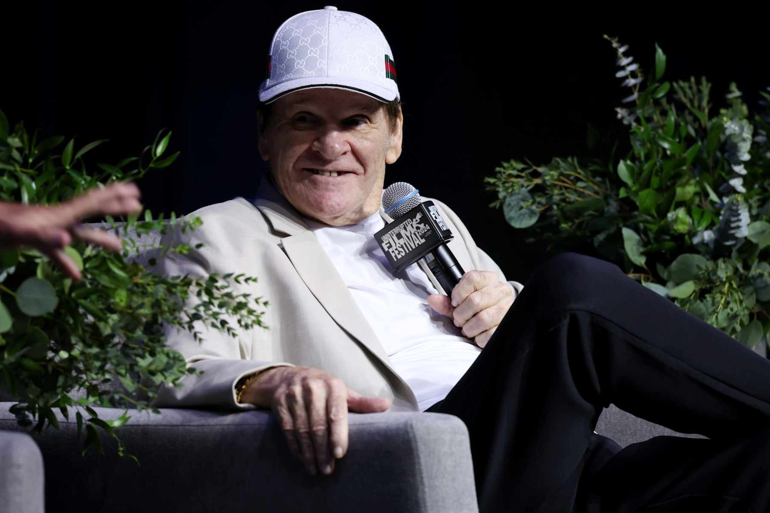 HOLLYWOOD, CALIFORNIA - JULY 10: Pete Rose speaks onstage during the "Charlie Hustle and the Matter of Pete Rose" panel at Uninterrupted Film Festival 2024 Powered by Tribeca Festival at NeueHouse Hollywood on July 10, 2024 in Hollywood, California. (Photo by Phillip Faraone/Getty Images for Uninterrupted, LLC)
