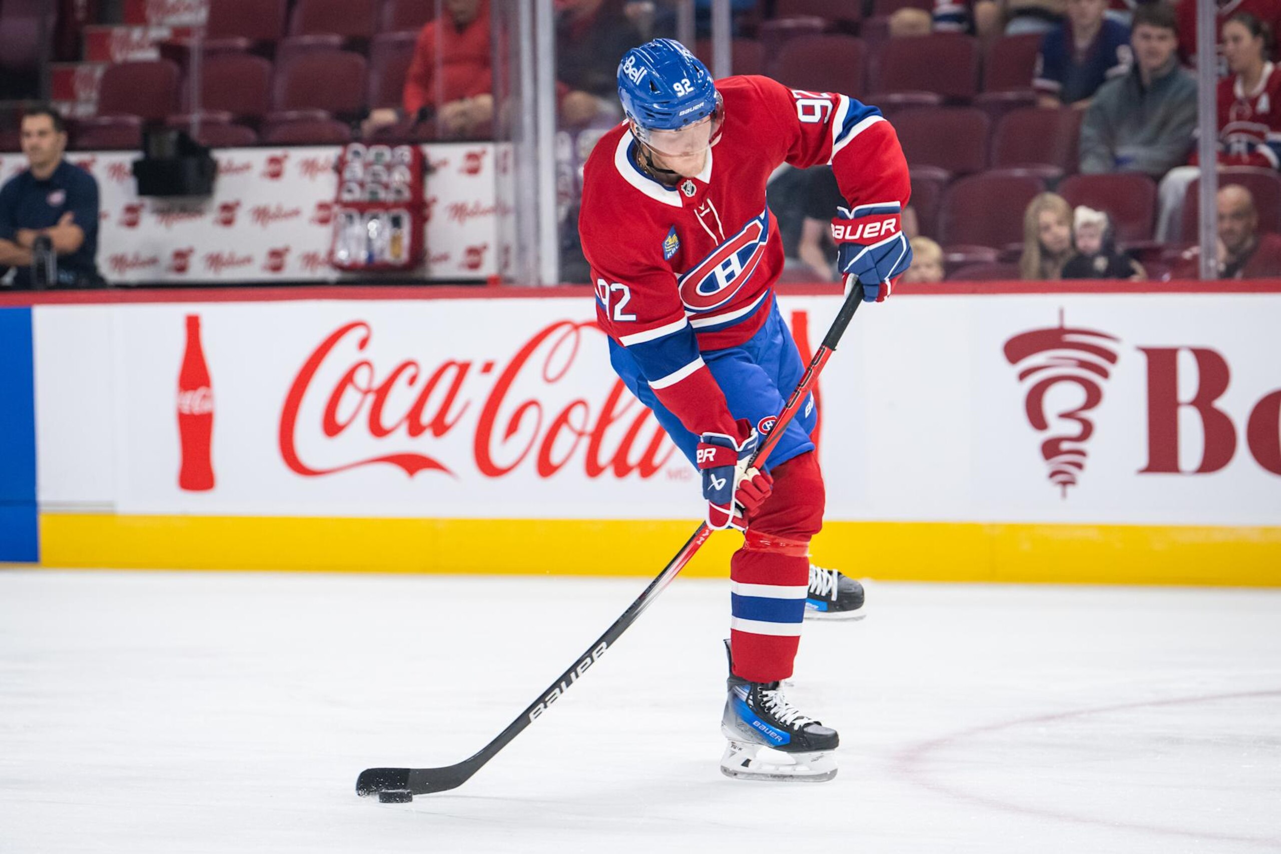 MONTREAL, QC - SEPTEMBER 28: Patrik Laine (92) of the Montreal Canadiens shoots the puck during the warmup of the NHL pre-season game between the Toronto Maple Leafs and the Montreal Canadiens on Sept 28, 2024, at the Bell Centre in Montreal, QC(Photo by Vincent Ethier/Icon Sportswire via Getty Images) MONTREAL, QC - SEPTEMBER 28: Patrik Laine (92) of the Montreal Canadiens shoots the puck during the warmup of the NHL pre-season game between the Toronto Maple Leafs and the Montreal Canadiens on Sept 28, 2024, at the Bell Centre in Montreal, QC(Photo by Vincent Ethier/Icon Sportswire via Getty Images)