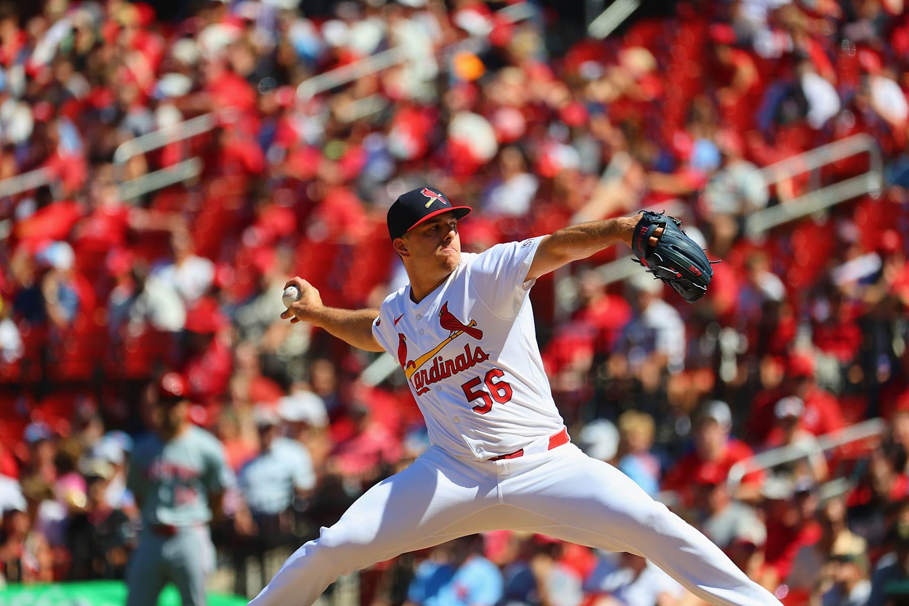 ST LOUIS, MISSOURI - JUNE 30: Ryan Helsley #56 of the St. Louis Cardinals pitches against the Cincinnati Reds at Busch Stadium on June 30, 2024 in St Louis, Missouri. (Photo by Dilip Vishwanat/Getty Images)