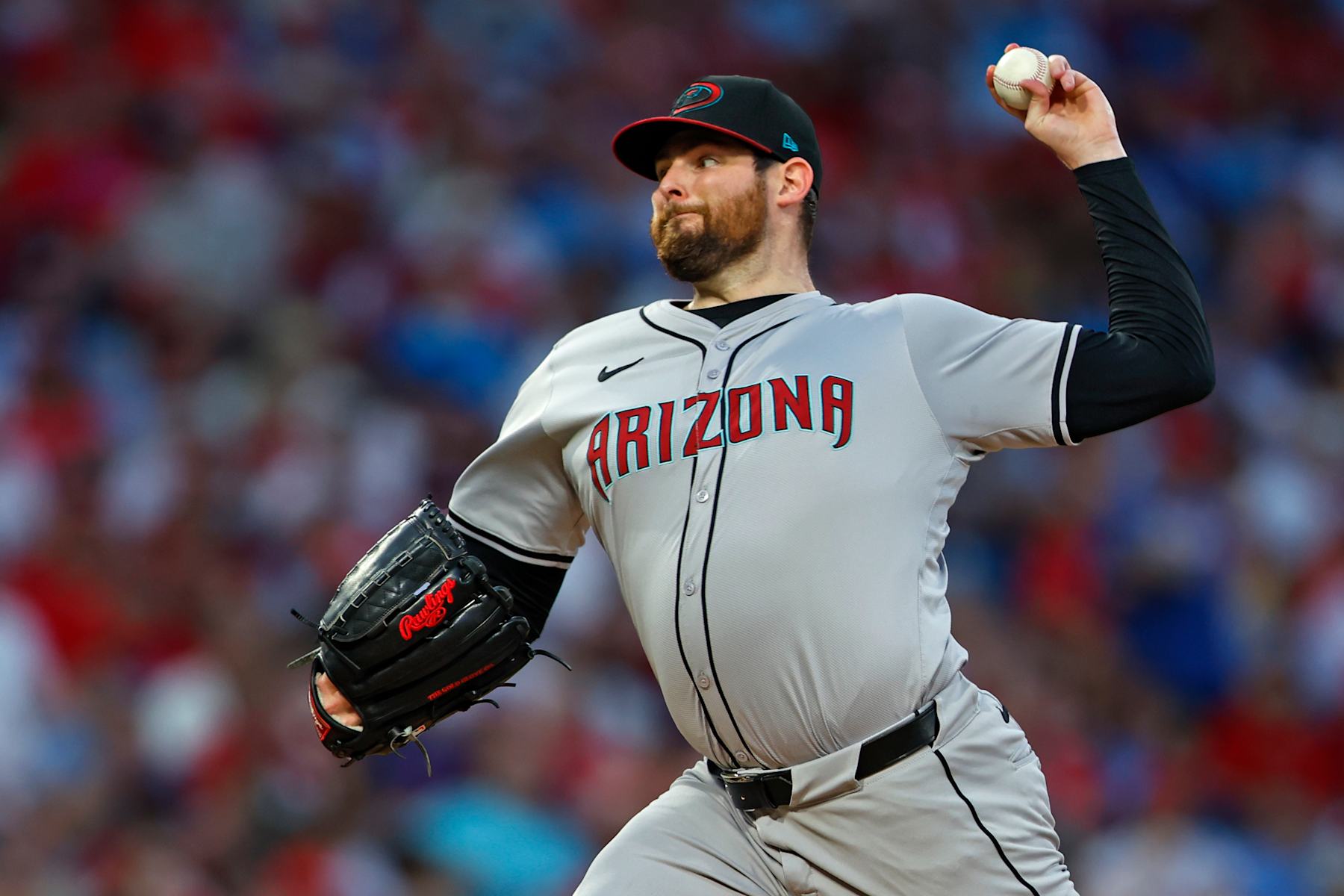 PHILADELPHIA, PENNSYLVANIA - JUNE 21: Jordan Montgomery #52 of the Arizona Diamondbacks in action against the Philadelphia Phillies during a game at Citizens Bank Park on June 21, 2024 in Philadelphia, Pennsylvania. (Photo by Rich Schultz/Getty Images)