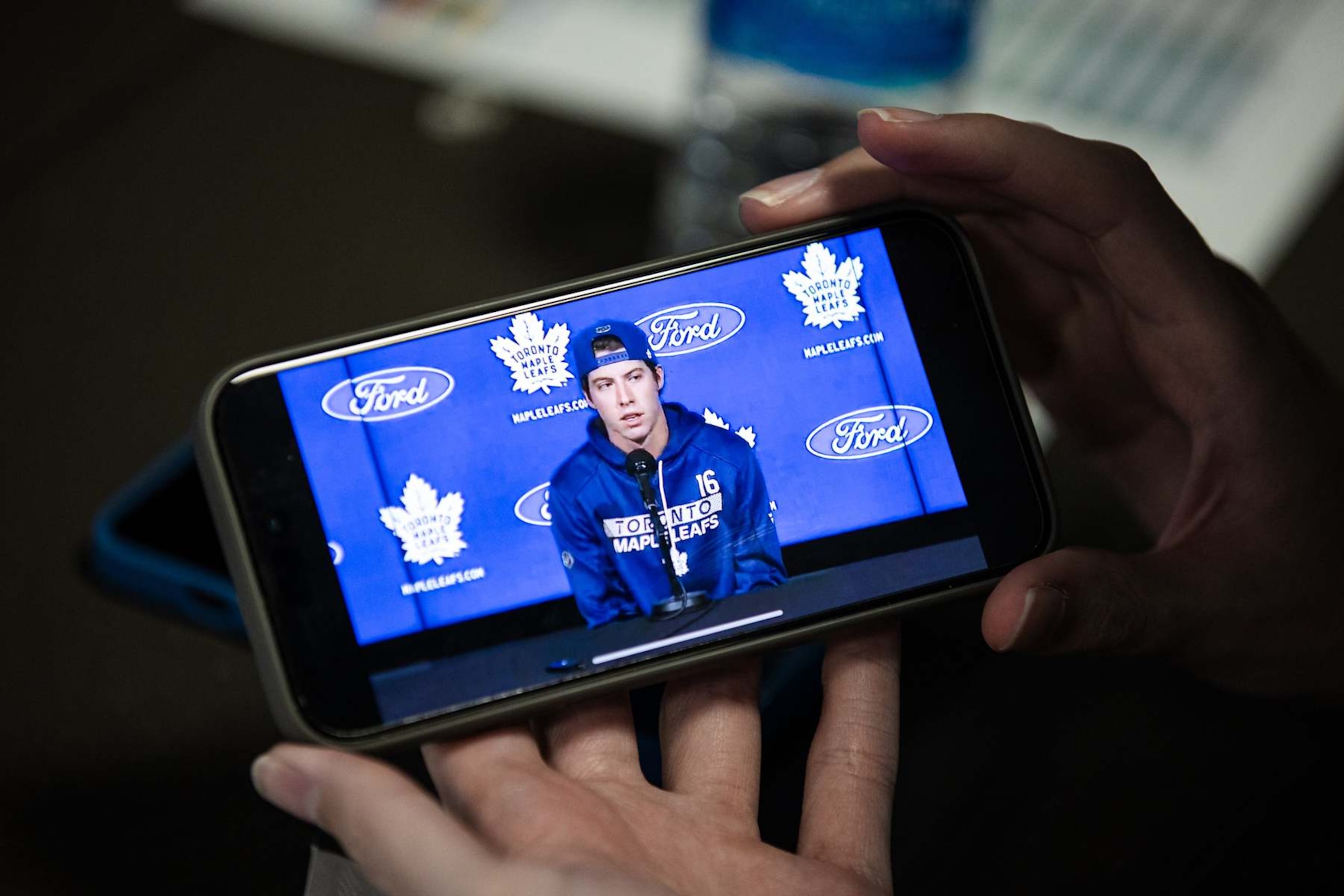 Toronto, ON - September 18: Maple leaf Mitchell Marner speaks during the Toronto Maple Leafs media day. PD Nick Lachance/Toronto Star Nick Lachance/Toronto Star        (Nick Lachance/Toronto Star via Getty Images)