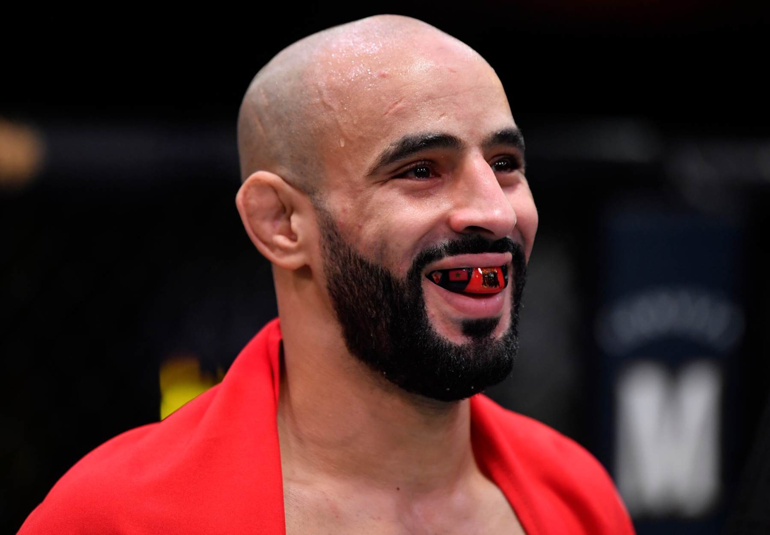 LAS VEGAS, NEVADA - SEPTEMBER 12: Ottman Azaitar of Germany celebrates after his victory over Khama Worthy in a lightweight fight during the UFC Fight Night event at UFC APEX on September 12, 2020 in Las Vegas, Nevada. (Photo by Jeff Bottari/Zuffa LLC)