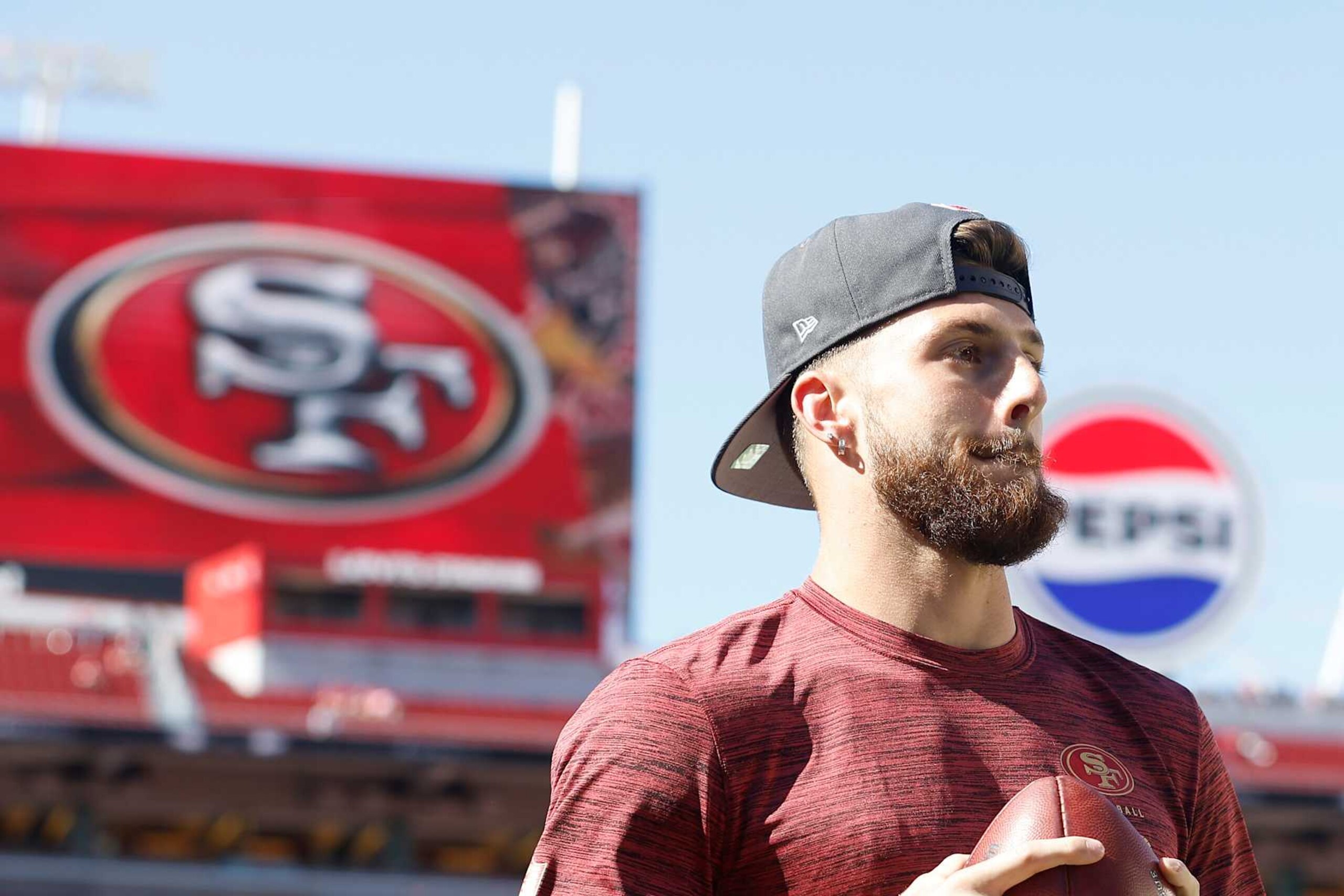SANTA CLARA, CALIFORNIA - SEPTEMBER 09: Wide receiver Ricky Pearsall #14 of the San Francisco 49ers looks to pass during warm ups before playing the New York Jets at Levi's Stadium on September 09, 2024 in Santa Clara, California. (Photo by Lachlan Cunningham/Getty Images)