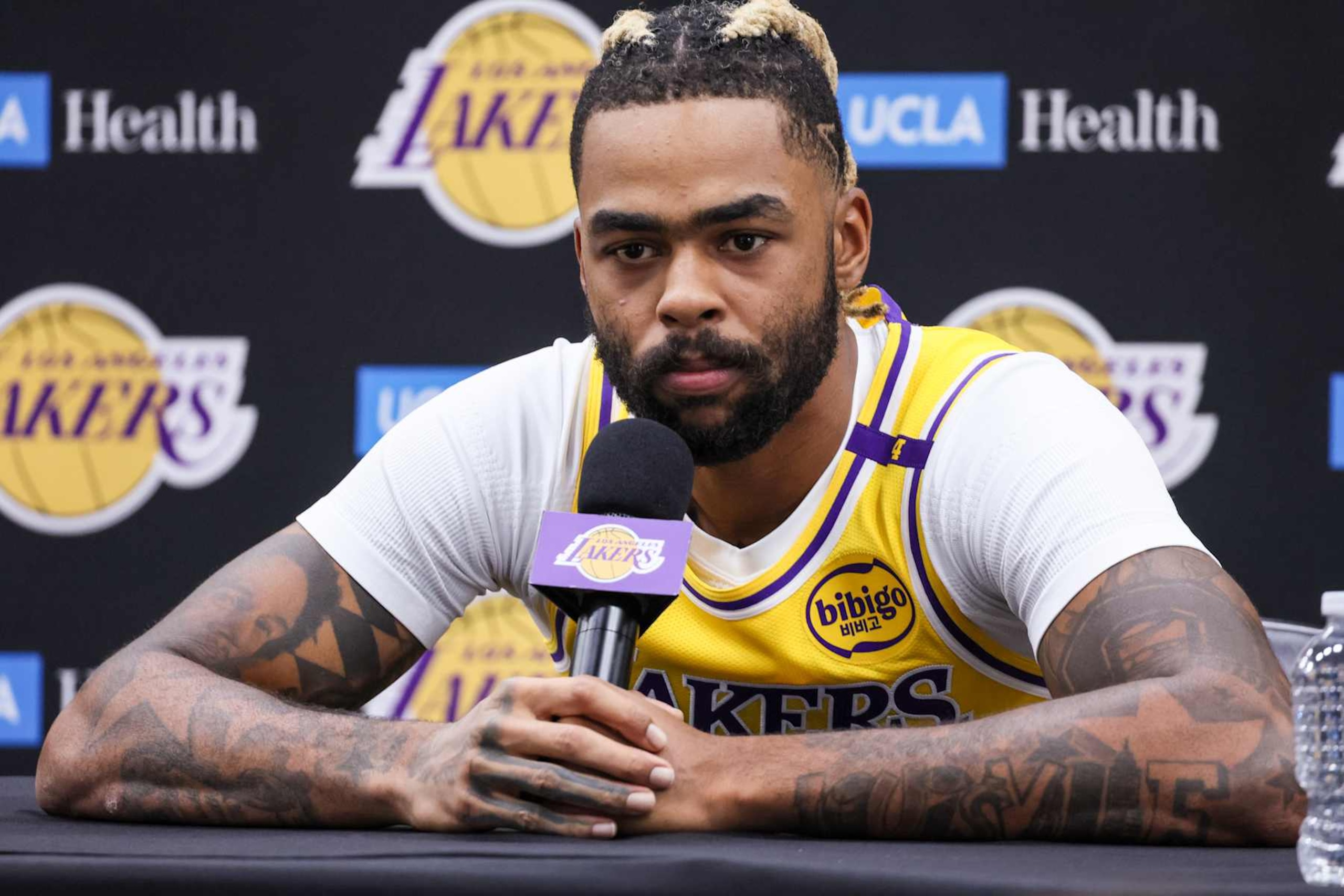 El Segundo, CA, Monday, September 30, 2024 -D'Angelo Russell attends Lakers media day at the UCLA Health Training Center. (Robert Gauthier/Los Angeles Times via Getty Images)