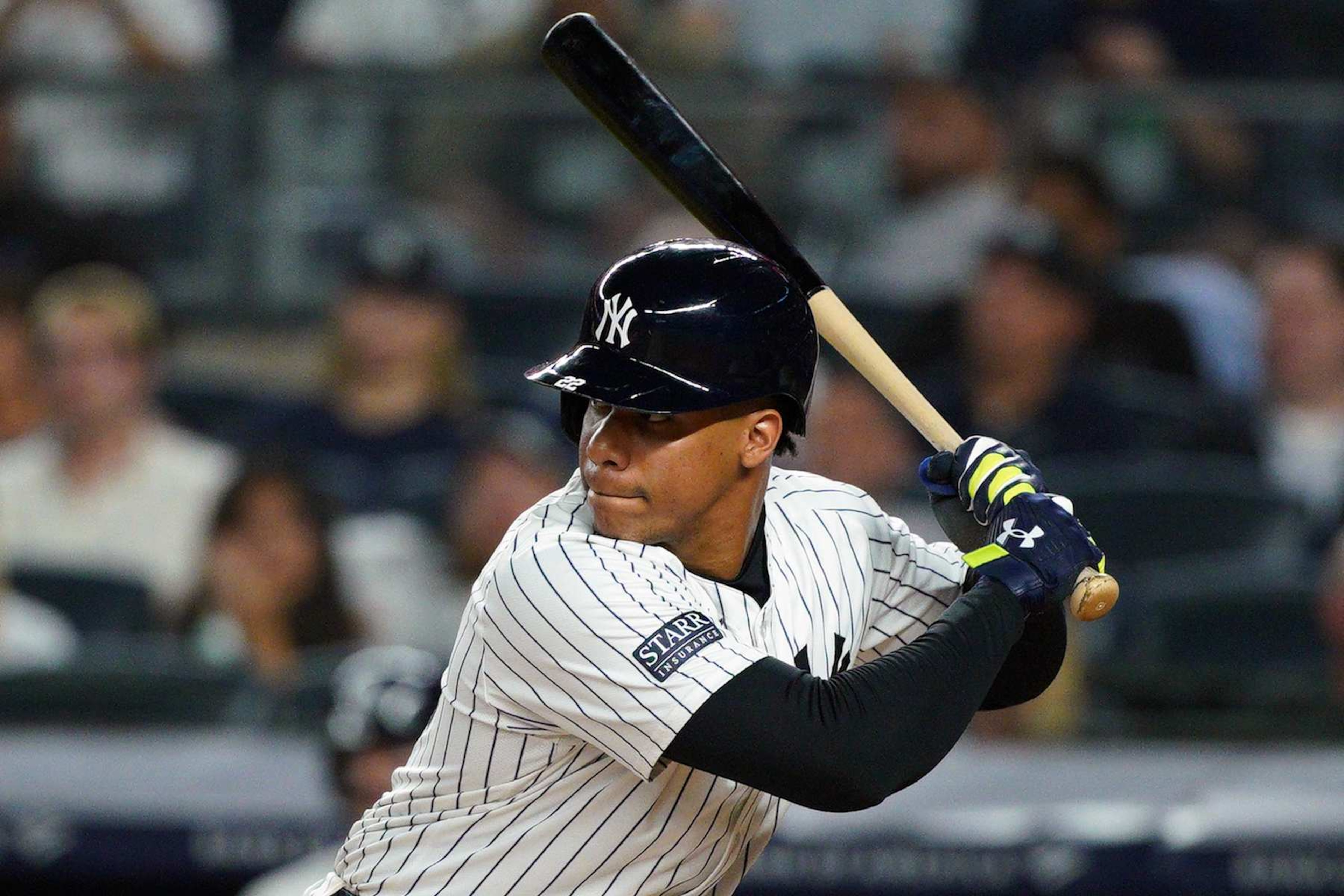 NEW YORK, NEW YORK - SEPTEMBER 26: Juan Soto #22 of the New York Yankees in action against the Baltimore Orioles during the first inning at Yankee Stadium on September 26, 2024 in New York City. (Photo by Evan Bernstein/Getty Images) NEW YORK, NEW YORK - SEPTEMBER 26: Juan Soto #22 of the New York Yankees in action against the Baltimore Orioles during the first inning at Yankee Stadium on September 26, 2024 in New York City. (Photo by Evan Bernstein/Getty Images)