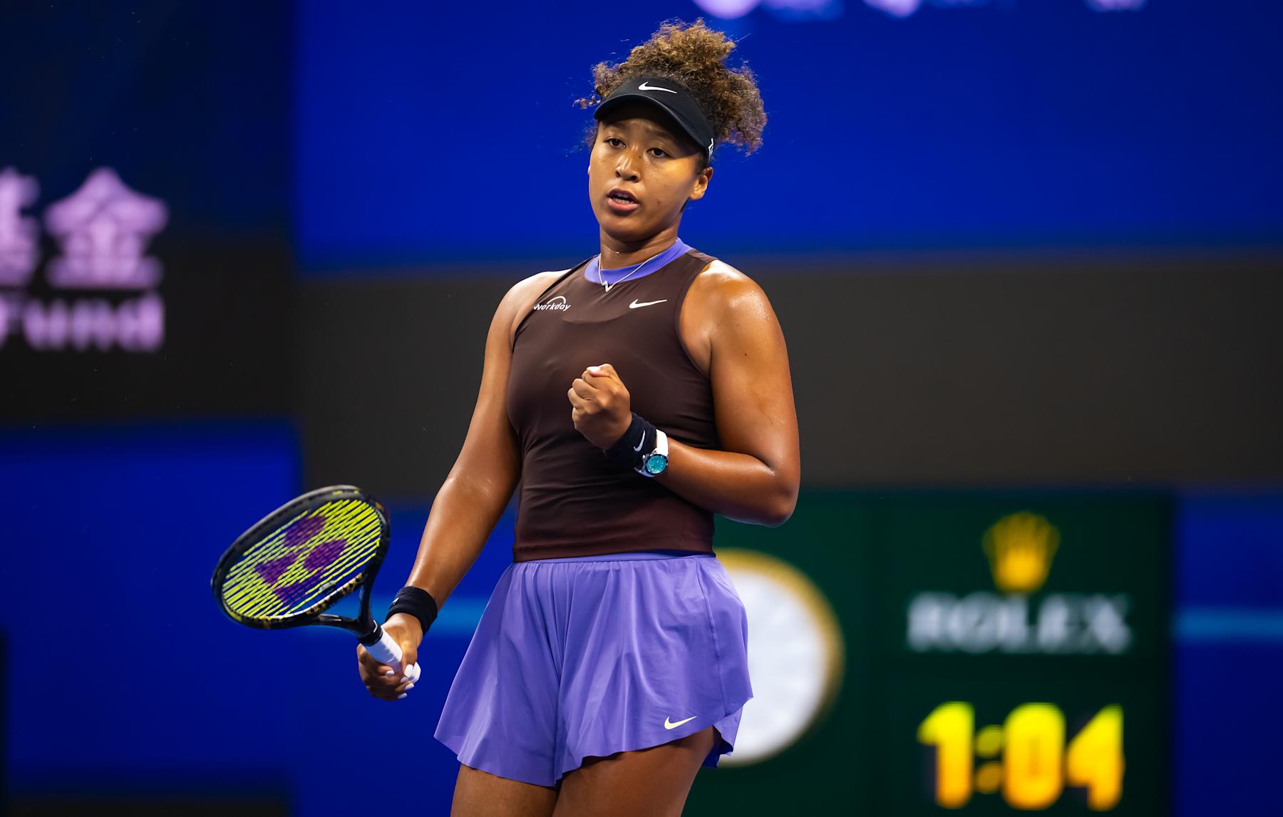 BEIJING, CHINA - OCTOBER 01: Naomi Osaka of Japan in action against Coco Gauff of the United States in the fourth round on Day 9 of the China Open at National Tennis Center on October 01, 2024 in Beijing, China (Photo by Robert Prange/Getty Images)
