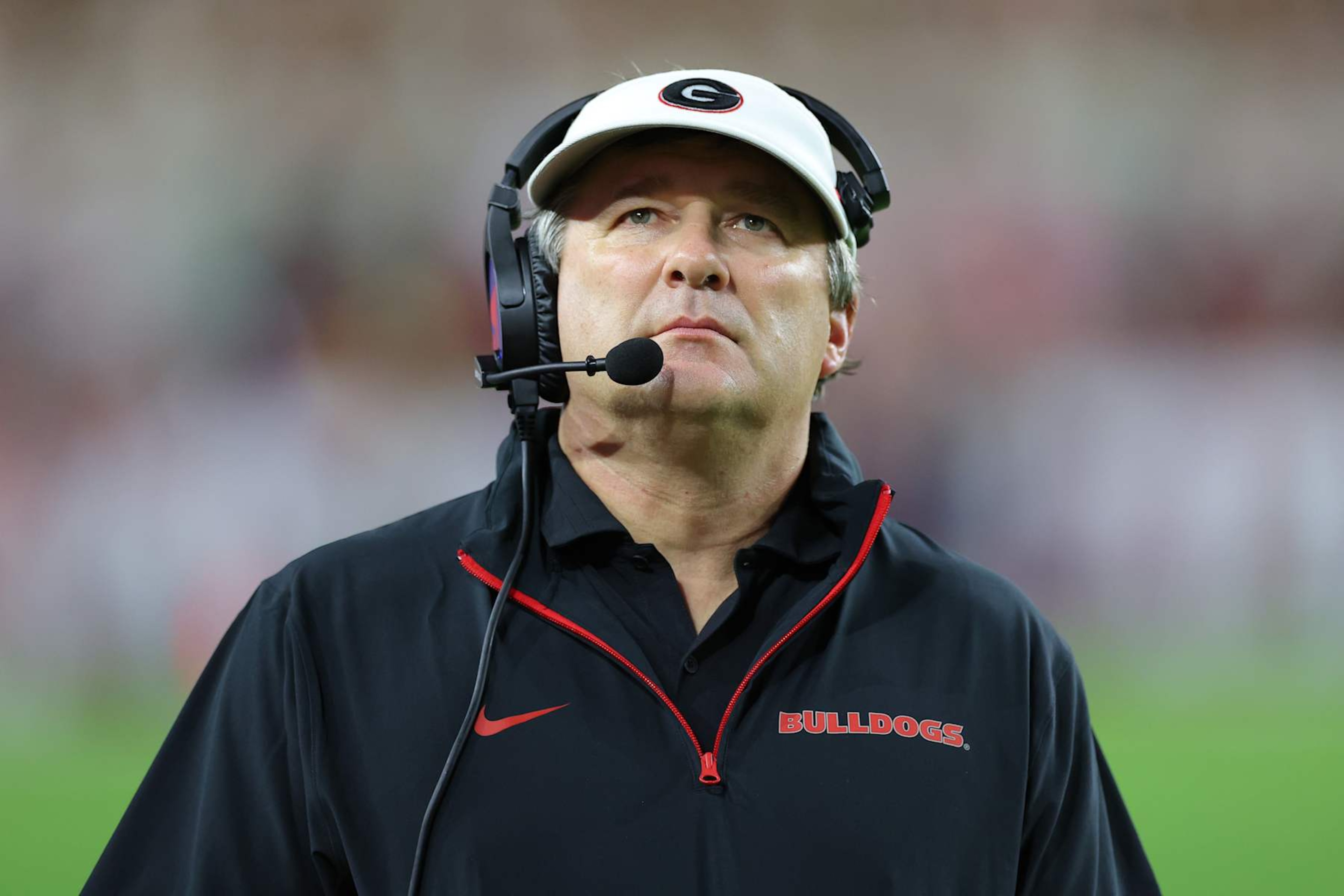 TUSCALOOSA, ALABAMA - SEPTEMBER 28: Head coach Kirby Smart of the Georgia Bulldogs reacts during the second quarter against the Alabama Crimson Tide at Bryant-Denny Stadium on September 28, 2024 in Tuscaloosa, Alabama. (Photo by Kevin C. Cox/Getty Images) TUSCALOOSA, ALABAMA - SEPTEMBER 28: Head coach Kirby Smart of the Georgia Bulldogs reacts during the second quarter against the Alabama Crimson Tide at Bryant-Denny Stadium on September 28, 2024 in Tuscaloosa, Alabama. (Photo by Kevin C. Cox/Getty Images)