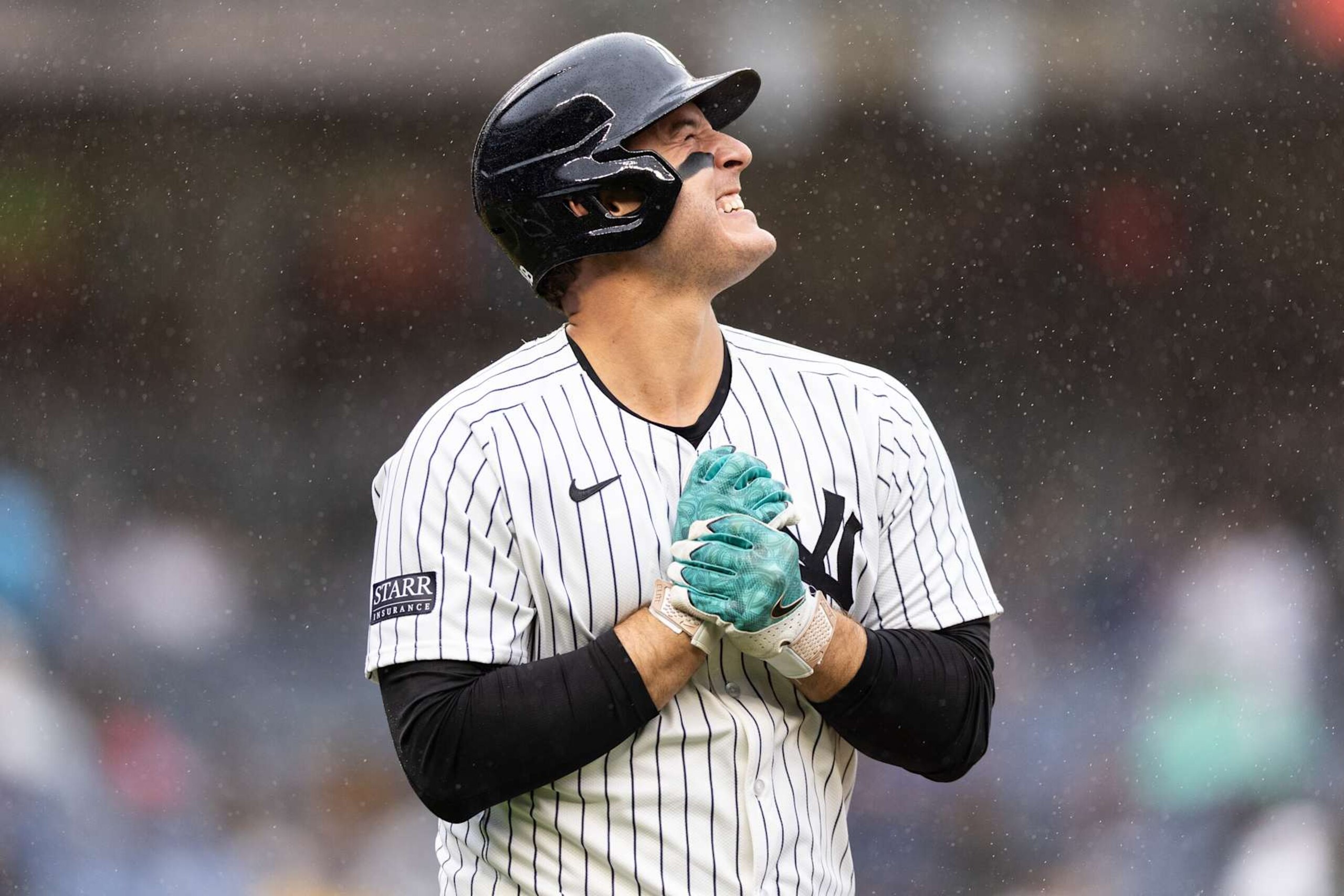 NEW YORK, NEW YORK - SEPTEMBER 28: Anthony Rizzo #48 of the New York Yankees reacts after being hit by a pitch during the seventh inning of the game against the Pittsburgh Pirates at Yankee Stadium on September 28, 2024 in New York City. (Photo by Dustin Satloff/Getty Images) NEW YORK, NEW YORK - SEPTEMBER 28: Anthony Rizzo #48 of the New York Yankees reacts after being hit by a pitch during the seventh inning of the game against the Pittsburgh Pirates at Yankee Stadium on September 28, 2024 in New York City. (Photo by Dustin Satloff/Getty Images)