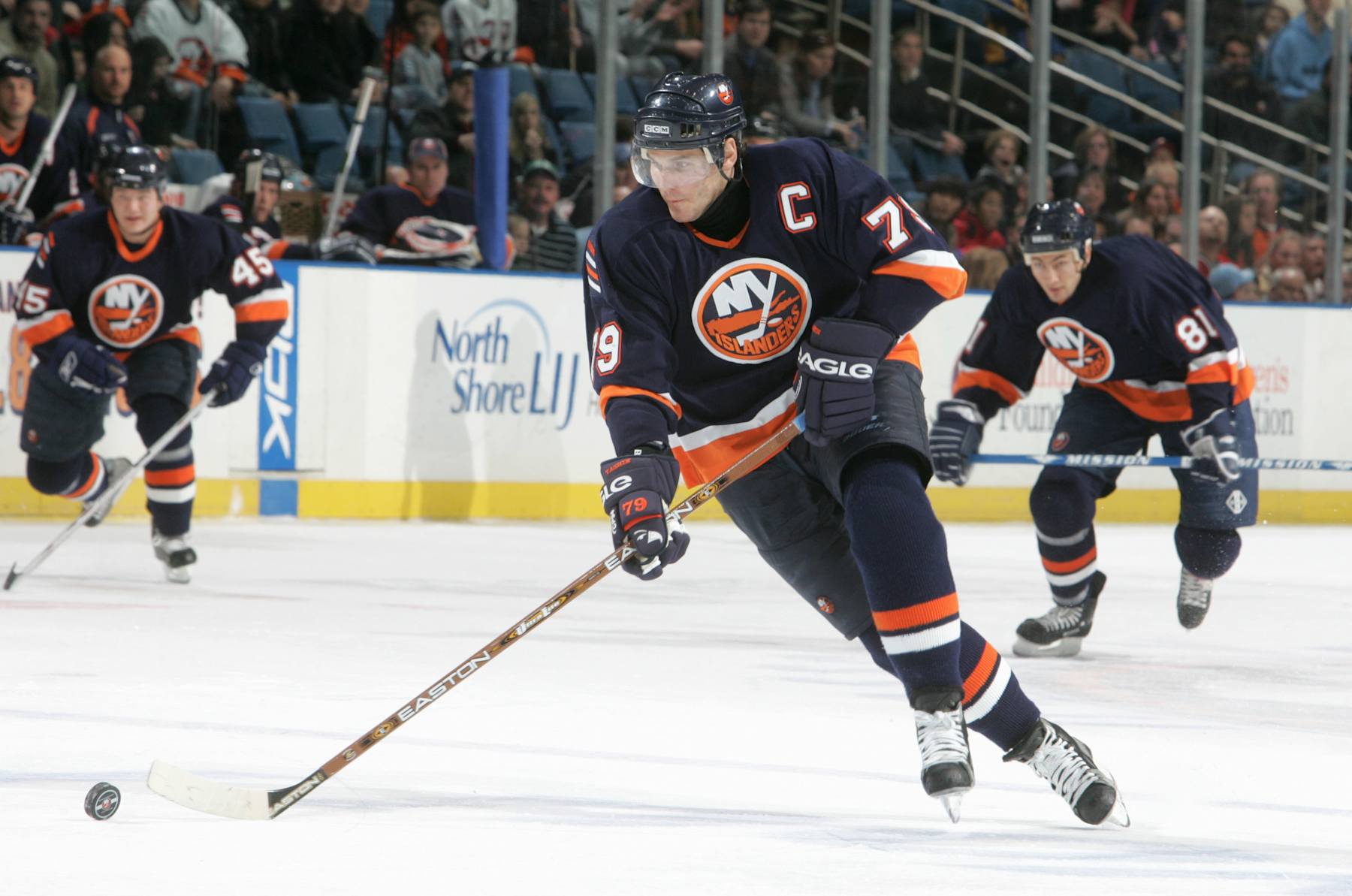 UNIONDALE, NY - NOVEMBER 25:  Alexei Yashin #79 of the New York Islanders skates with the puck during the game against the Ottawa Senators on November 25, 2005 at Nassau Coliseum in Uniondale, New York.The Senators defeated the Islanders 6-2.(Photo by Jim McIsaac/Getty Images)                         