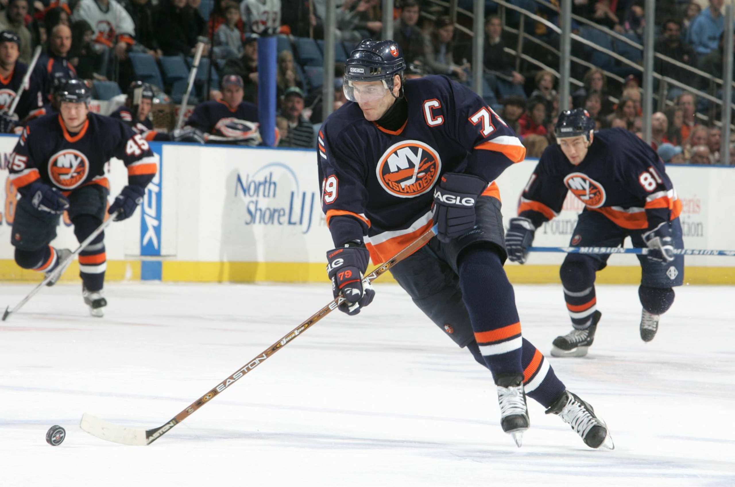 UNIONDALE, NY - NOVEMBER 25:  Alexei Yashin #79 of the New York Islanders skates with the puck during the game against the Ottawa Senators on November 25, 2005 at Nassau Coliseum in Uniondale, New York.The Senators defeated the Islanders 6-2.(Photo by Jim McIsaac/Getty Images)                         