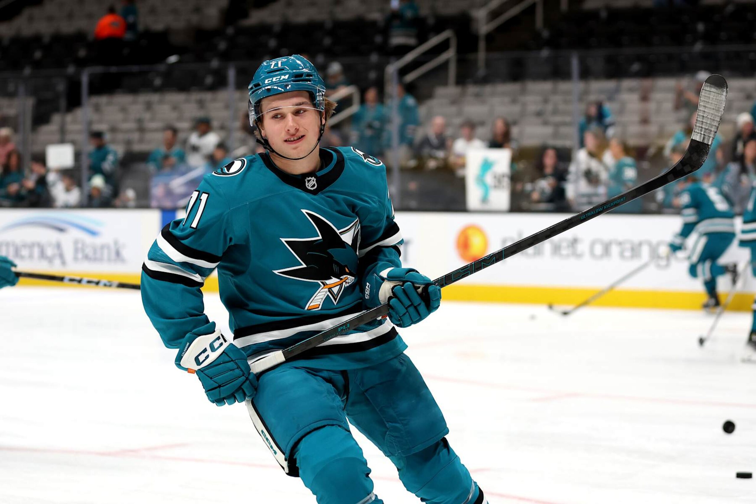 San Jose Sharks rookie center Macklin Celebrini. San Jose Sharks rookie center Macklin Celebrini.