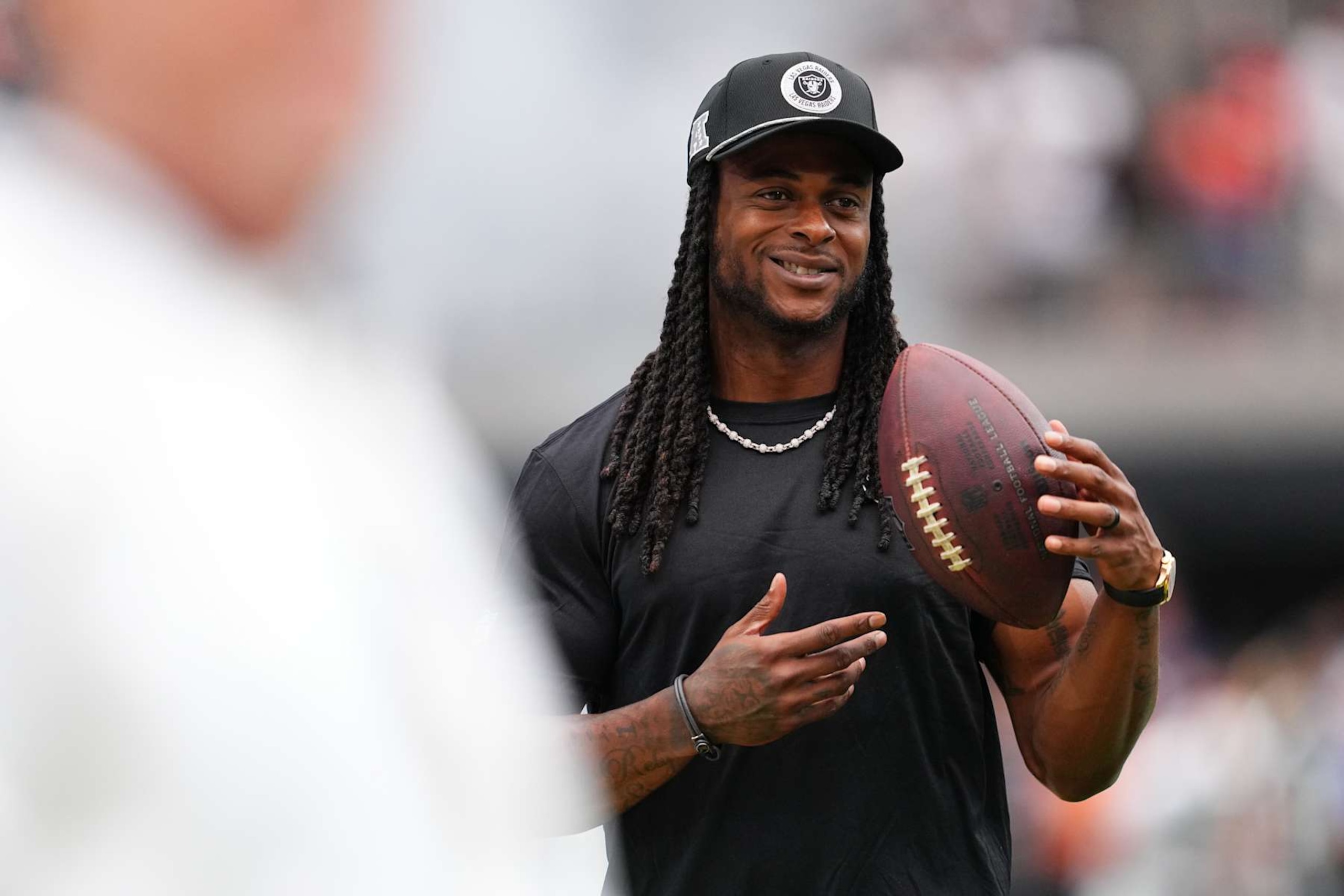 LAS VEGAS, NEVADA - SEPTEMBER 29: Wide receiver Davante Adams #17 of the Las Vegas Raiders walks the sidelines before the game against the Cleveland Browns at Allegiant Stadium on September 29, 2024 in Las Vegas, Nevada. The Raiders defeated the Browns 20-16. (Photo by Jeff Bottari/Getty Images) LAS VEGAS, NEVADA - SEPTEMBER 29: Wide receiver Davante Adams #17 of the Las Vegas Raiders walks the sidelines before the game against the Cleveland Browns at Allegiant Stadium on September 29, 2024 in Las Vegas, Nevada. The Raiders defeated the Browns 20-16. (Photo by Jeff Bottari/Getty Images)