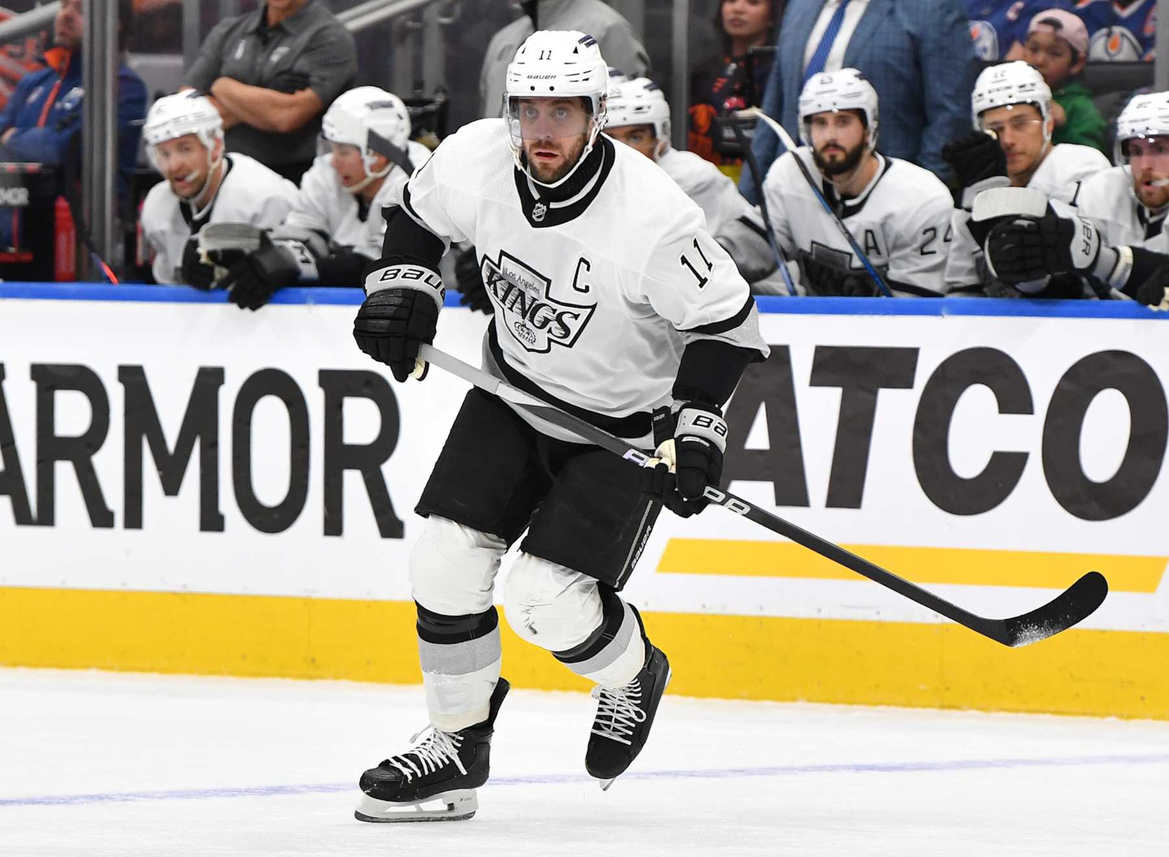 EDMONTON, CANADA - APRIL 24: Anze Kopitar #11 of the Los Angeles Kings in action during Game Two of the First Round of the 2024 Stanley Cup Playoffs against the Edmonton Oilers at Rogers Place on April 24, 2024, in Edmonton, Alberta, Canada. (Photo by Andy Devlin/NHLI via Getty Images) EDMONTON, CANADA - APRIL 24: Anze Kopitar #11 of the Los Angeles Kings in action during Game Two of the First Round of the 2024 Stanley Cup Playoffs against the Edmonton Oilers at Rogers Place on April 24, 2024, in Edmonton, Alberta, Canada. (Photo by Andy Devlin/NHLI via Getty Images)