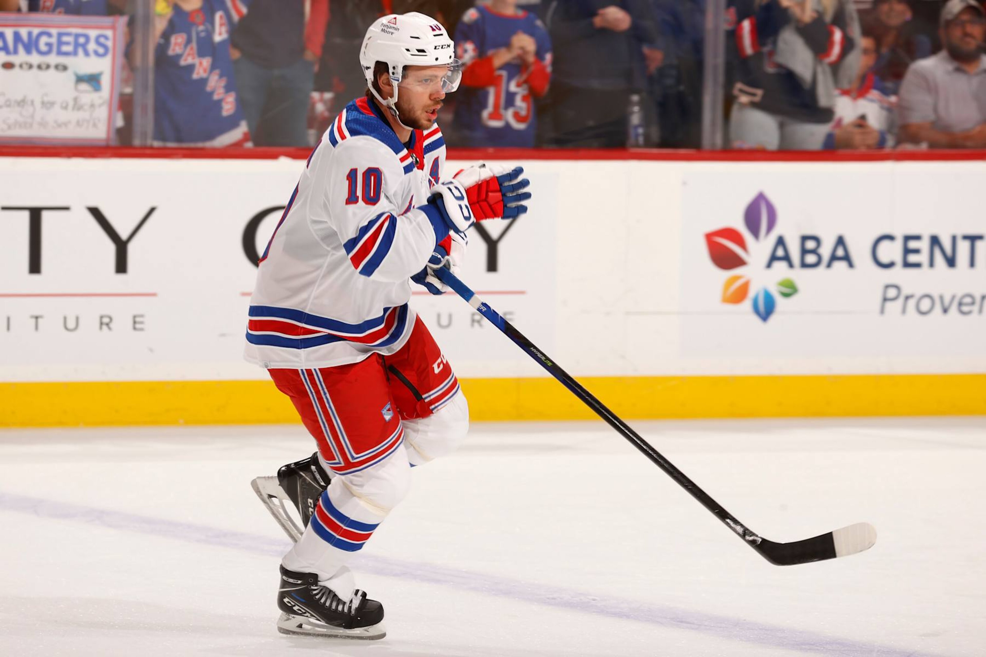 SUNRISE, FLORIDA - MAY 28: Artemi Panarin #10 of the New York Rangers warms up on the ice prior to the start of the game against the Florida Panthers in Game Four of the Eastern Conference Final at the Amerant Bank Arena on May 28, 2024 in Sunrise, Florida. (Photo by Eliot J. Schechter/NHLI via Getty Images) SUNRISE, FLORIDA - MAY 28: Artemi Panarin #10 of the New York Rangers warms up on the ice prior to the start of the game against the Florida Panthers in Game Four of the Eastern Conference Final at the Amerant Bank Arena on May 28, 2024 in Sunrise, Florida. (Photo by Eliot J. Schechter/NHLI via Getty Images)