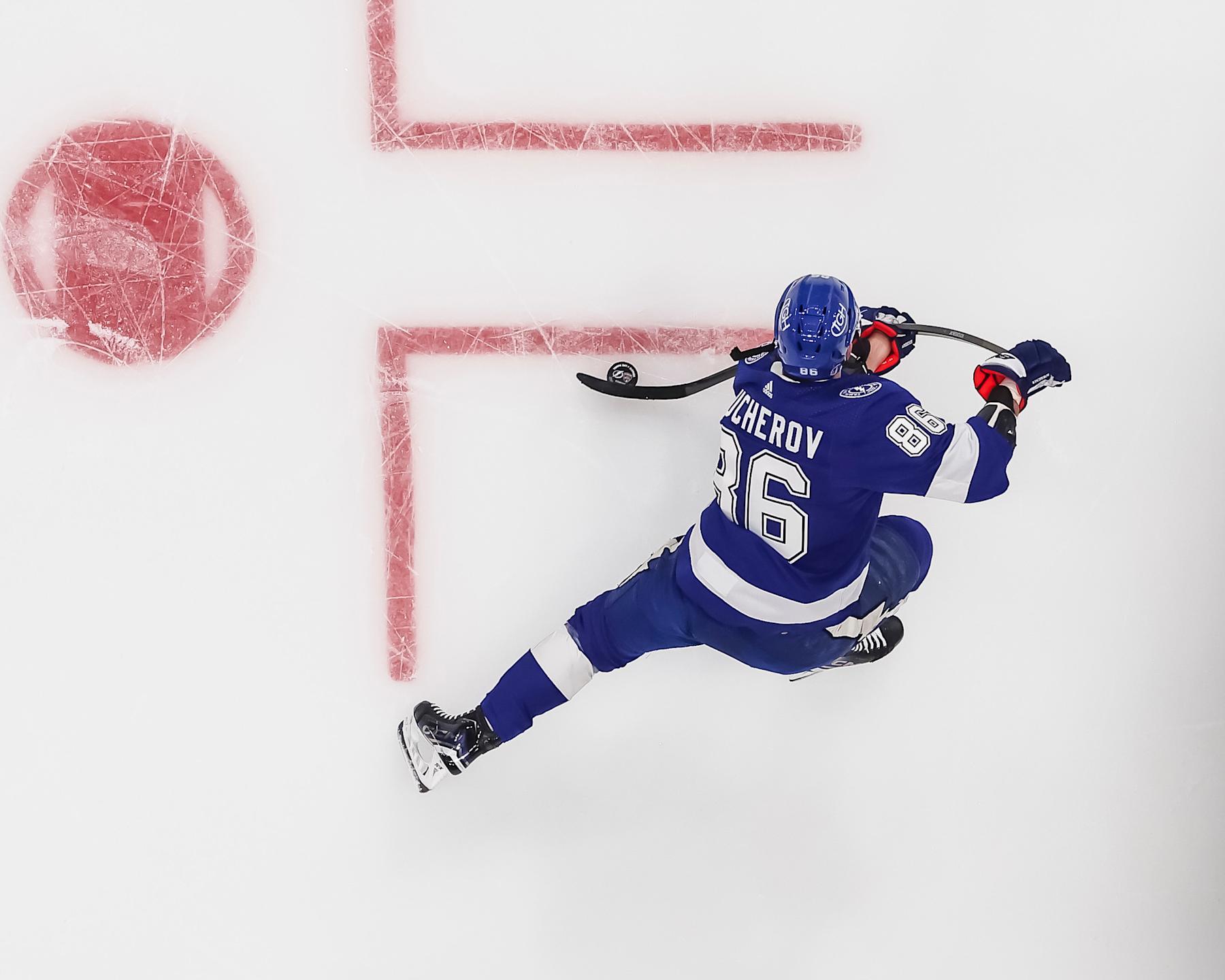 TAMPA, FL - APRIL 25: Nikita Kucherov #86 of the Tampa Bay Lightning gets ready for the game against the Florida Panthers before Game Three of the First Round of the 2024 Stanley Cup Playoffs at Amalie Arena on April 25, 2024 in Tampa, Florida. (Photo by Mike Carlson/NHLI via Getty Images)