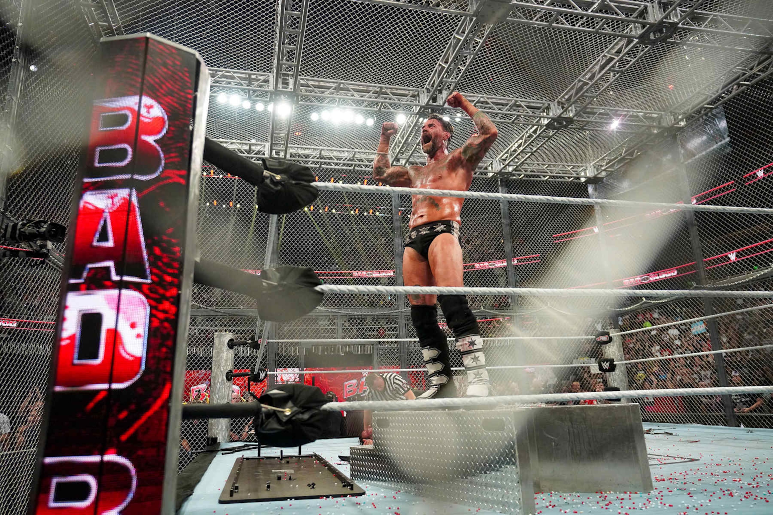 ATLANTA, GEORGIA - OCTOBER 5: CM Punk in the ring during Bad Blood at State Farm Arena on October 5, 2024 in Atlanta, Georgia.  (Photo by WWE/Getty Images)