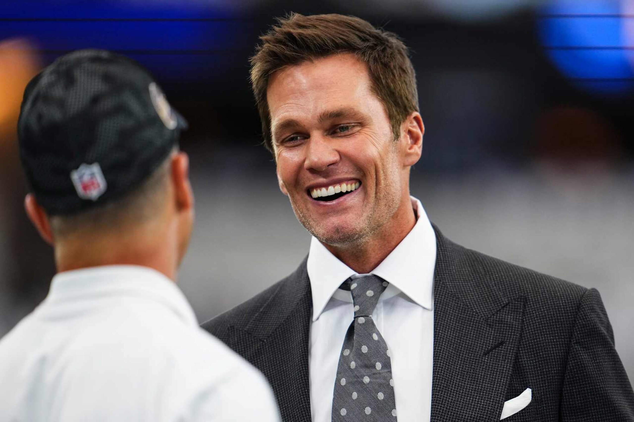 ARLINGTON, TX - SEPTEMBER 22:  Tom Brady looks on prior to an NFL football game between the Baltimore Ravens and the Dallas Cowboys at AT&T Stadium on September 22, 2024 in Arlington, Texas. (Photo by Cooper Neill/Getty Images)